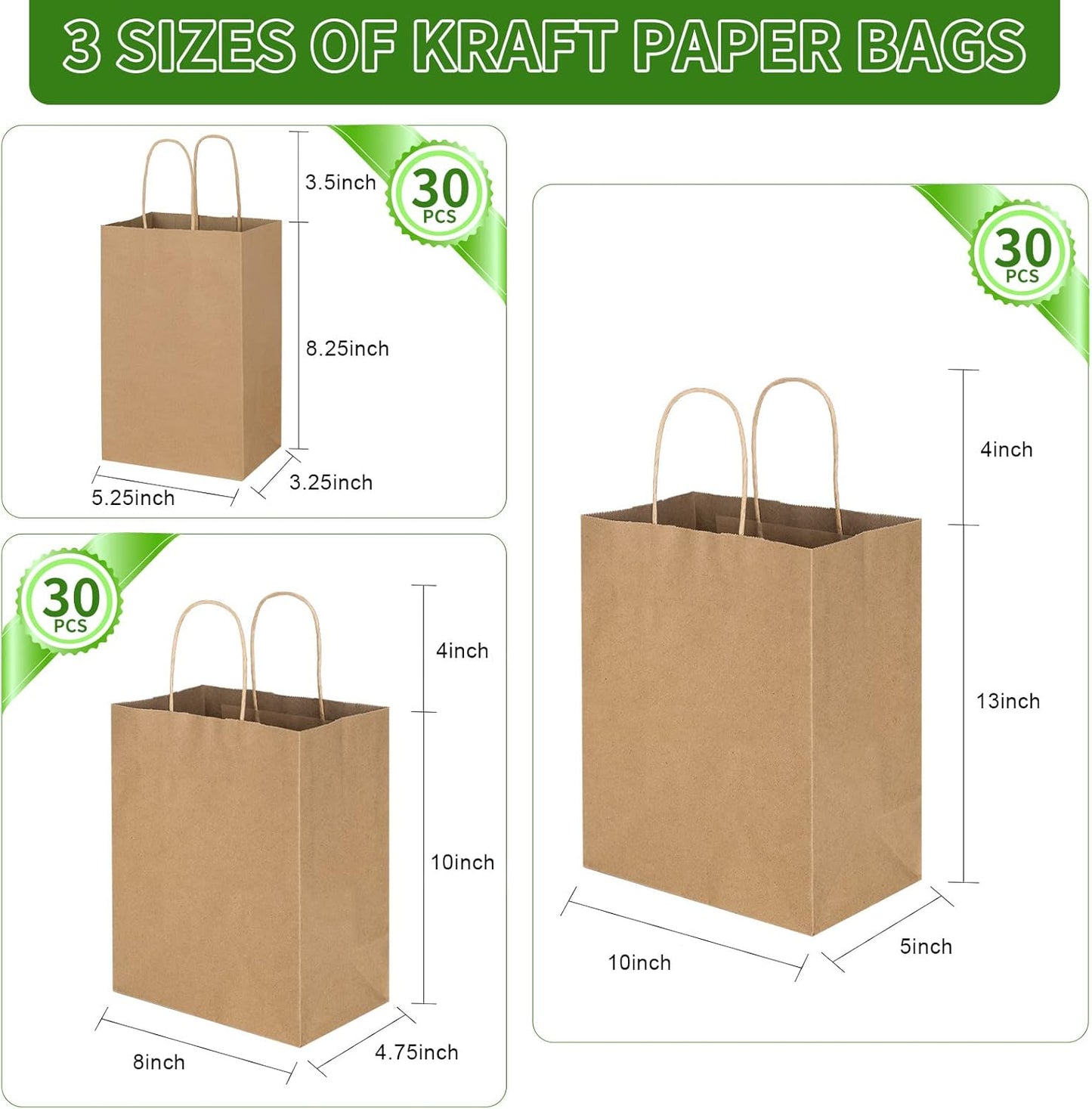 Toovip Plain Brown Kraft Paper Gift Bags with Handles, 1 Count (Pack of 90) NEW