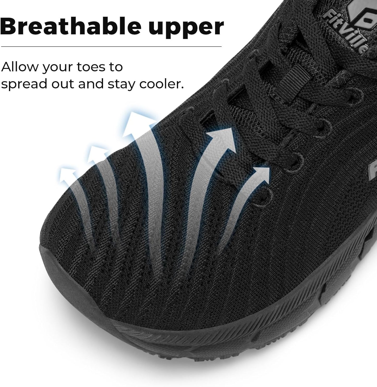 FitVille Lightweight Breathable Black Road Running Shoes Womens WIDE US 10 NEW