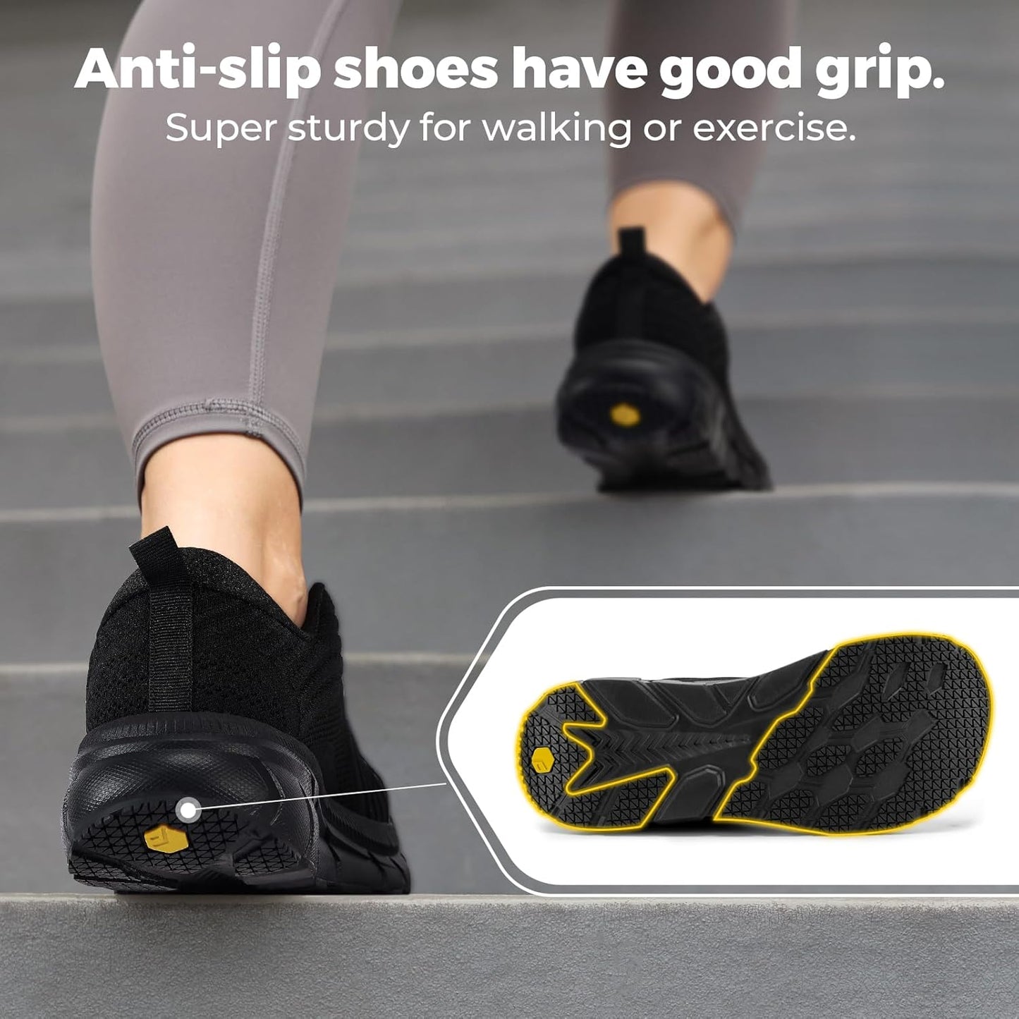 FitVille Lightweight Breathable Black Road Running Shoes Womens WIDE US 10 NEW