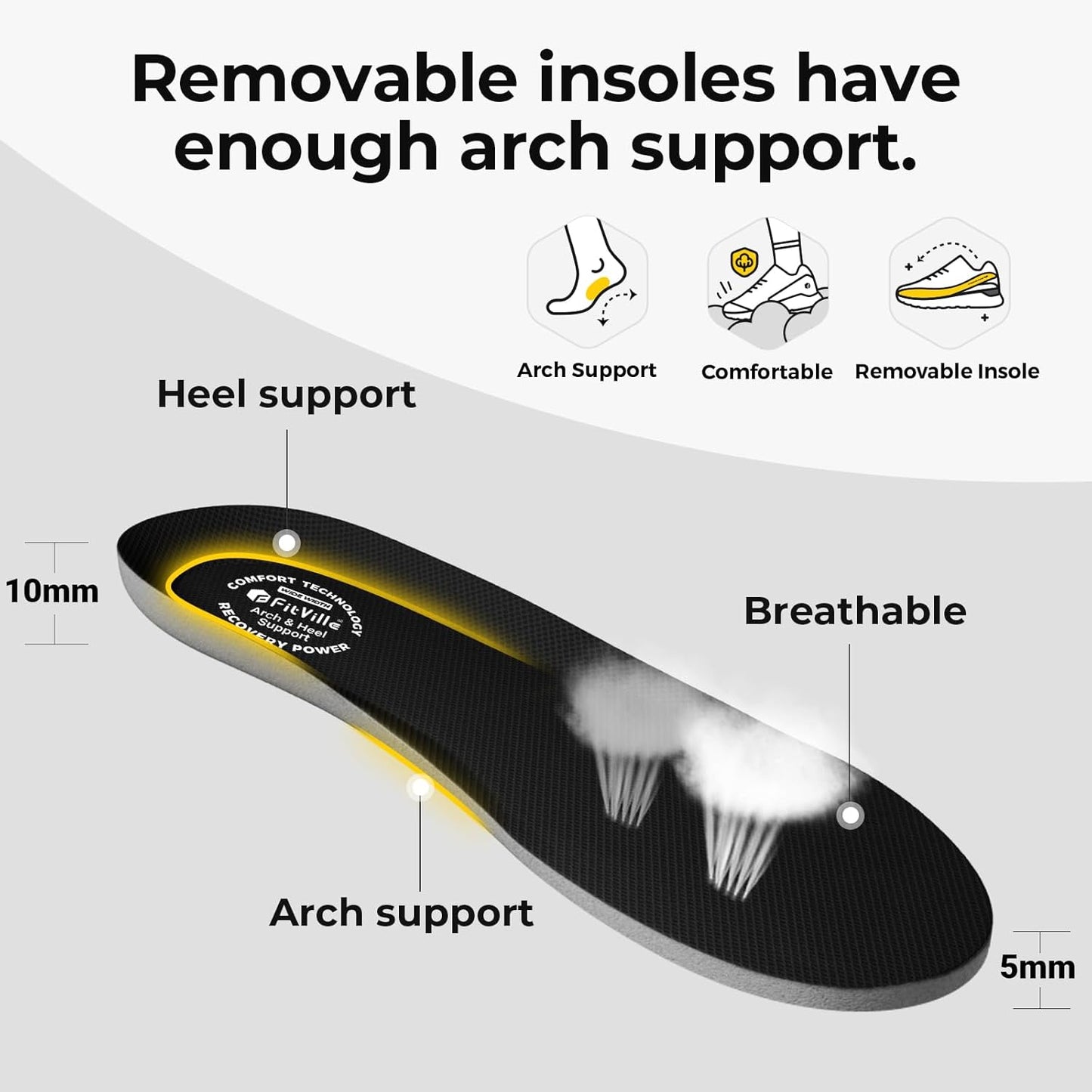 FitVille Lightweight Breathable Black Road Running Shoes Womens WIDE US 10 NEW