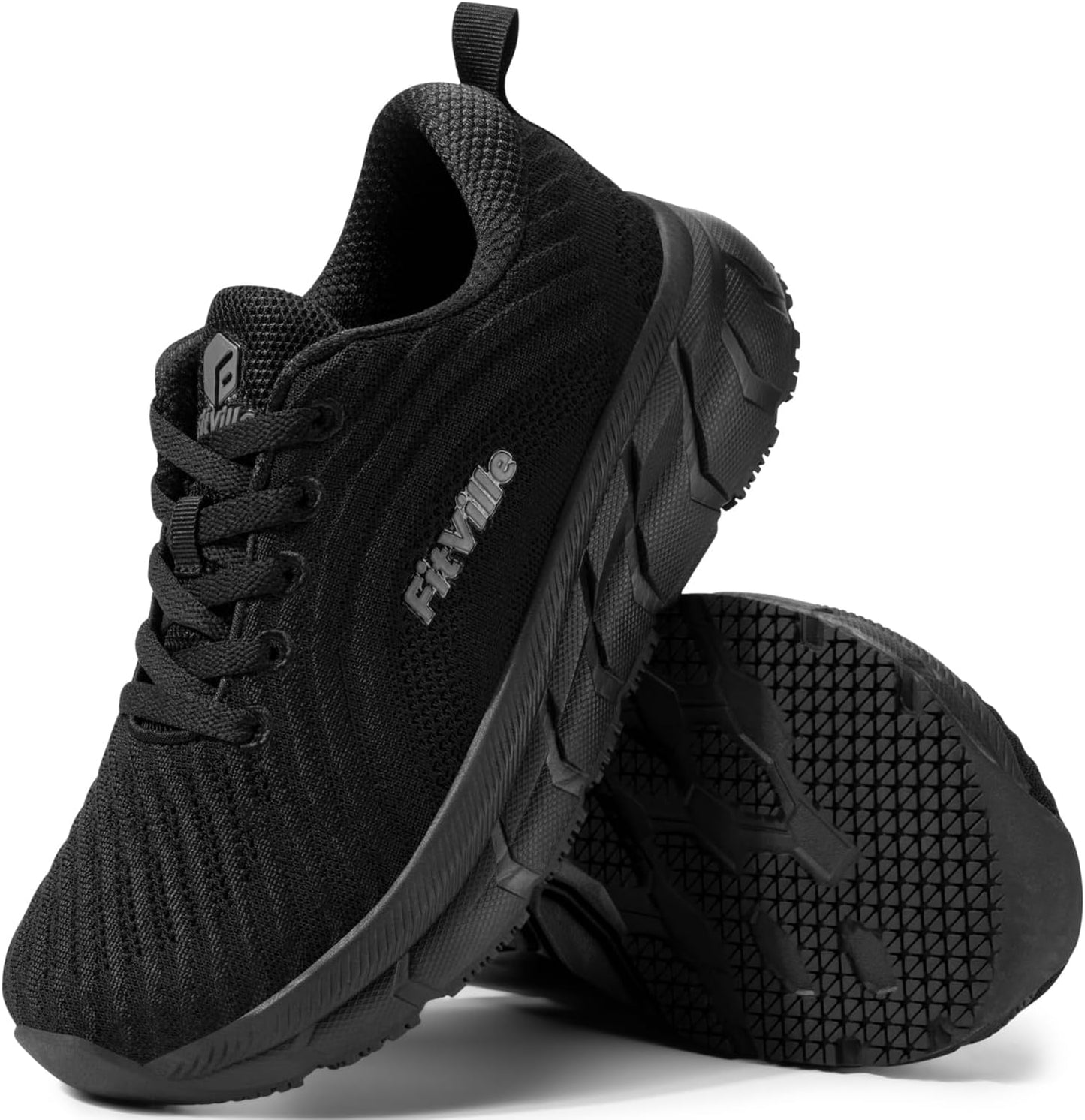 FitVille Lightweight Breathable Black Road Running Shoes Womens WIDE US 10 NEW