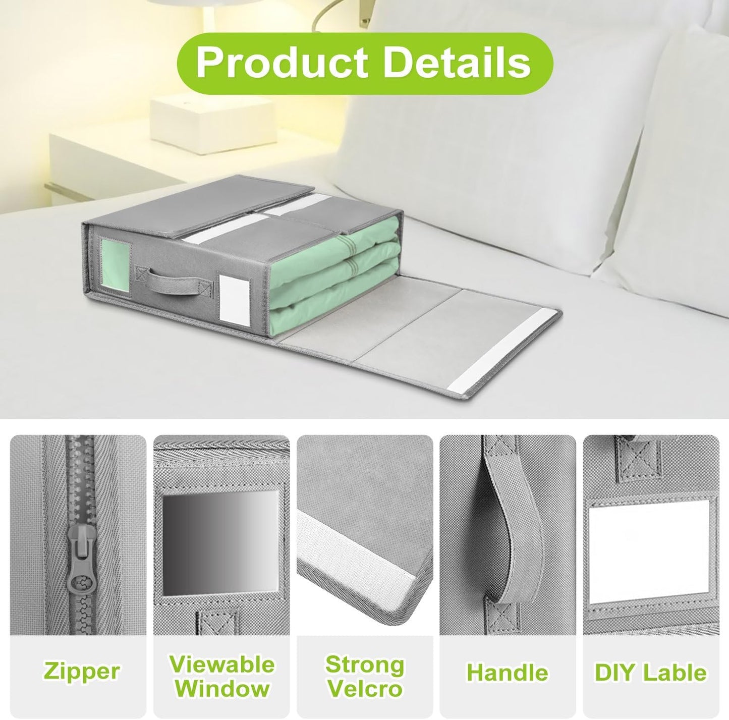 Heyolo 4Pk Foldable Bed Sheet Organizer & Storage Baskets in Grey for Home NEW