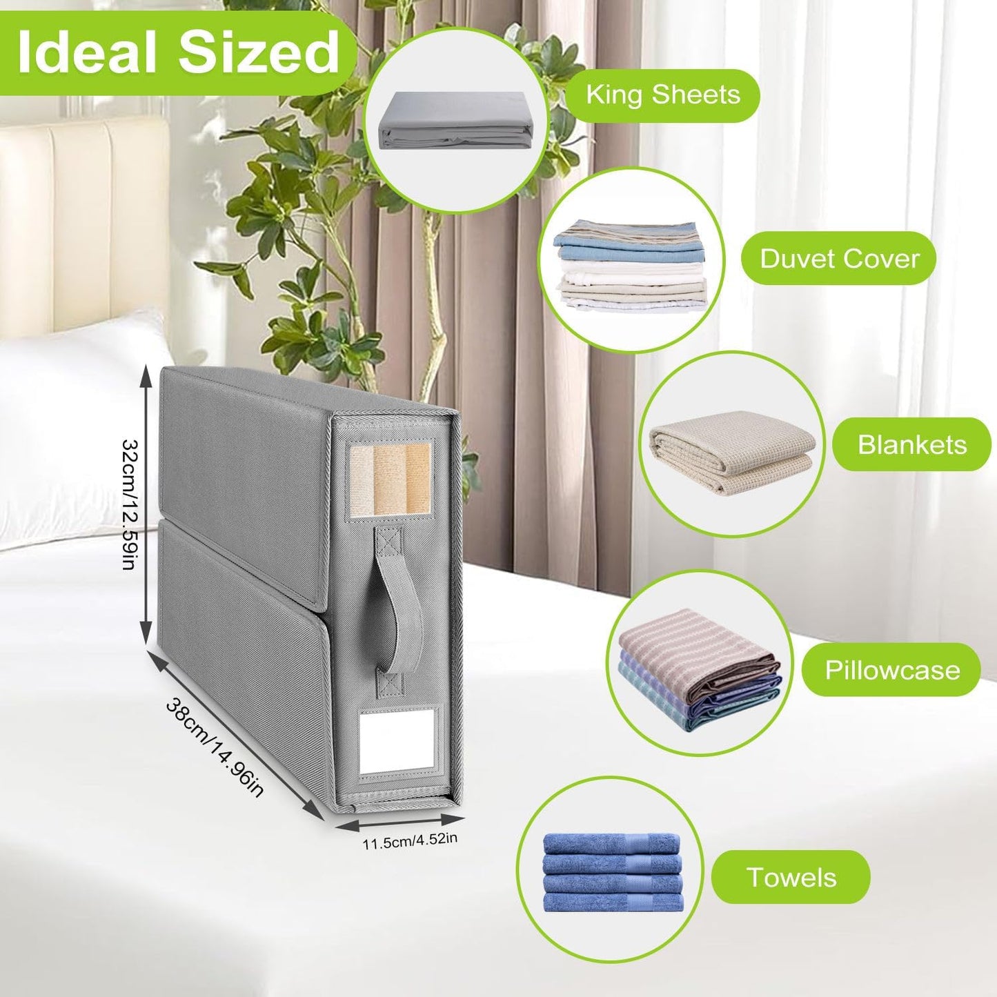 Heyolo 4Pk Foldable Bed Sheet Organizer & Storage Baskets in Grey for Home NEW