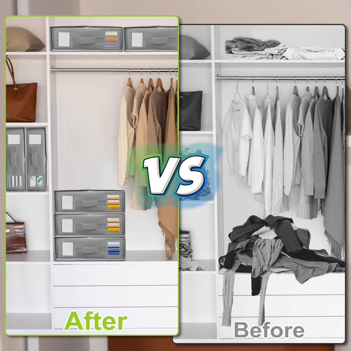 Heyolo 4Pk Foldable Bed Sheet Organizer & Storage Baskets in Grey for Home NEW