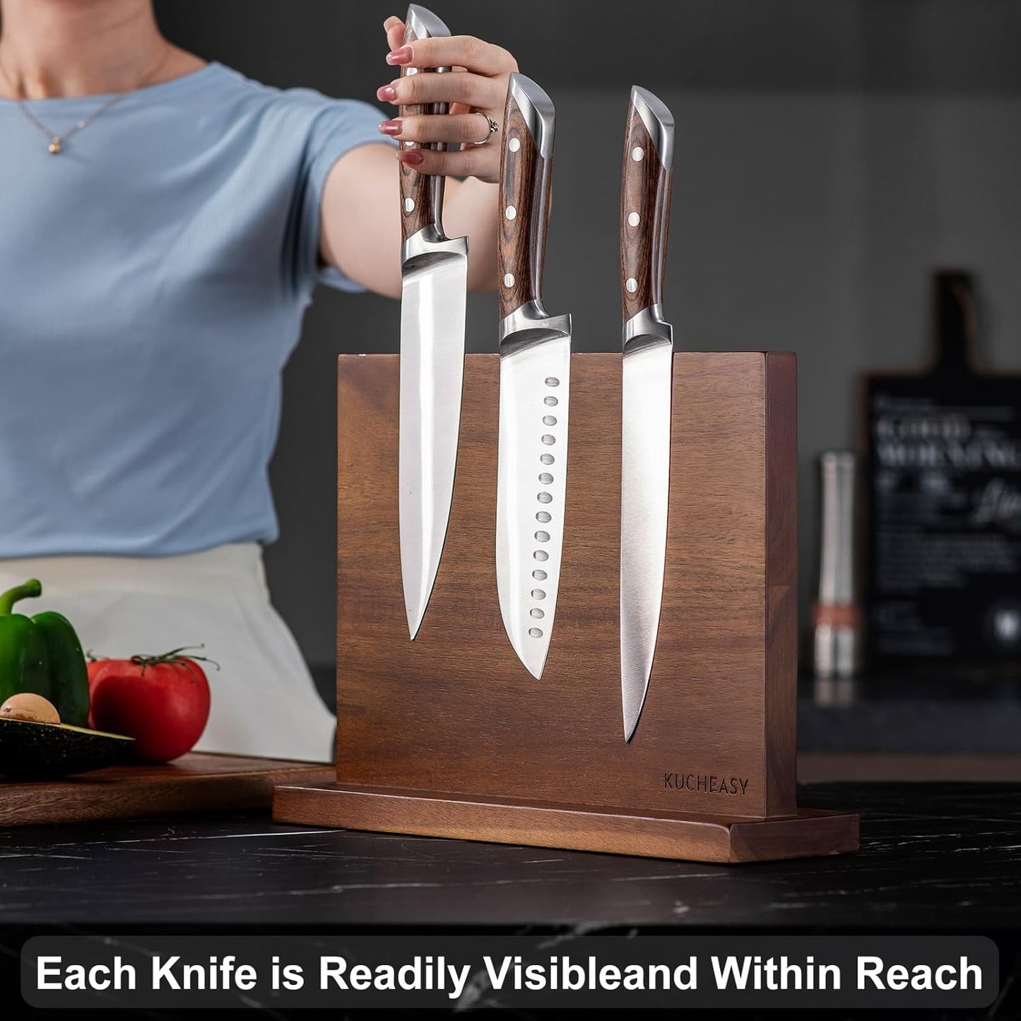 KUCHEASY Magnetic Knife Holder Double Sided Block Without Knives Brown NEW