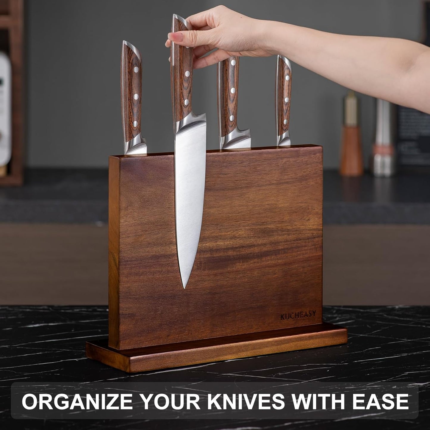 KUCHEASY Magnetic Knife Holder Double Sided Block Without Knives Brown NEW