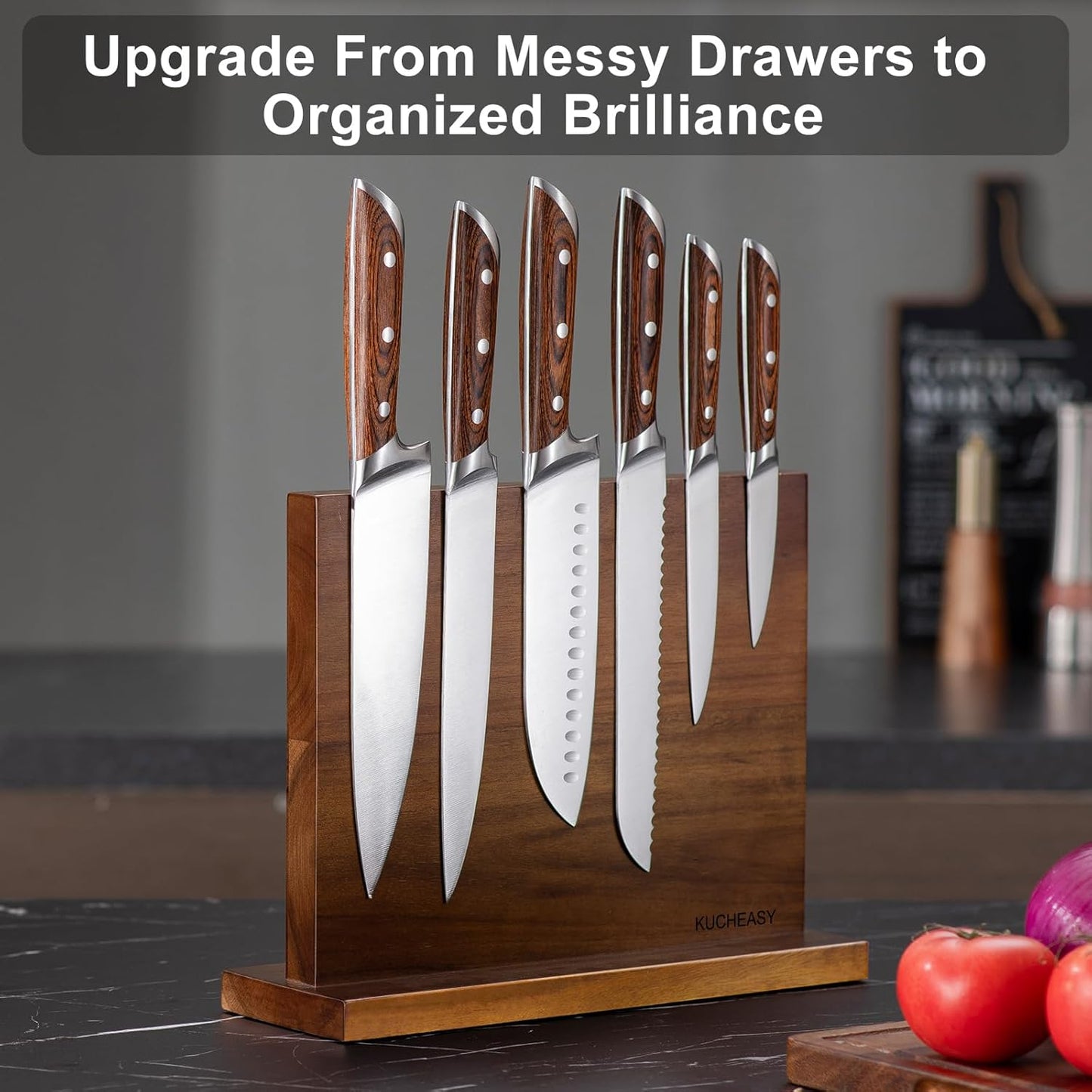 KUCHEASY Magnetic Knife Holder Double Sided Block Without Knives Brown NEW