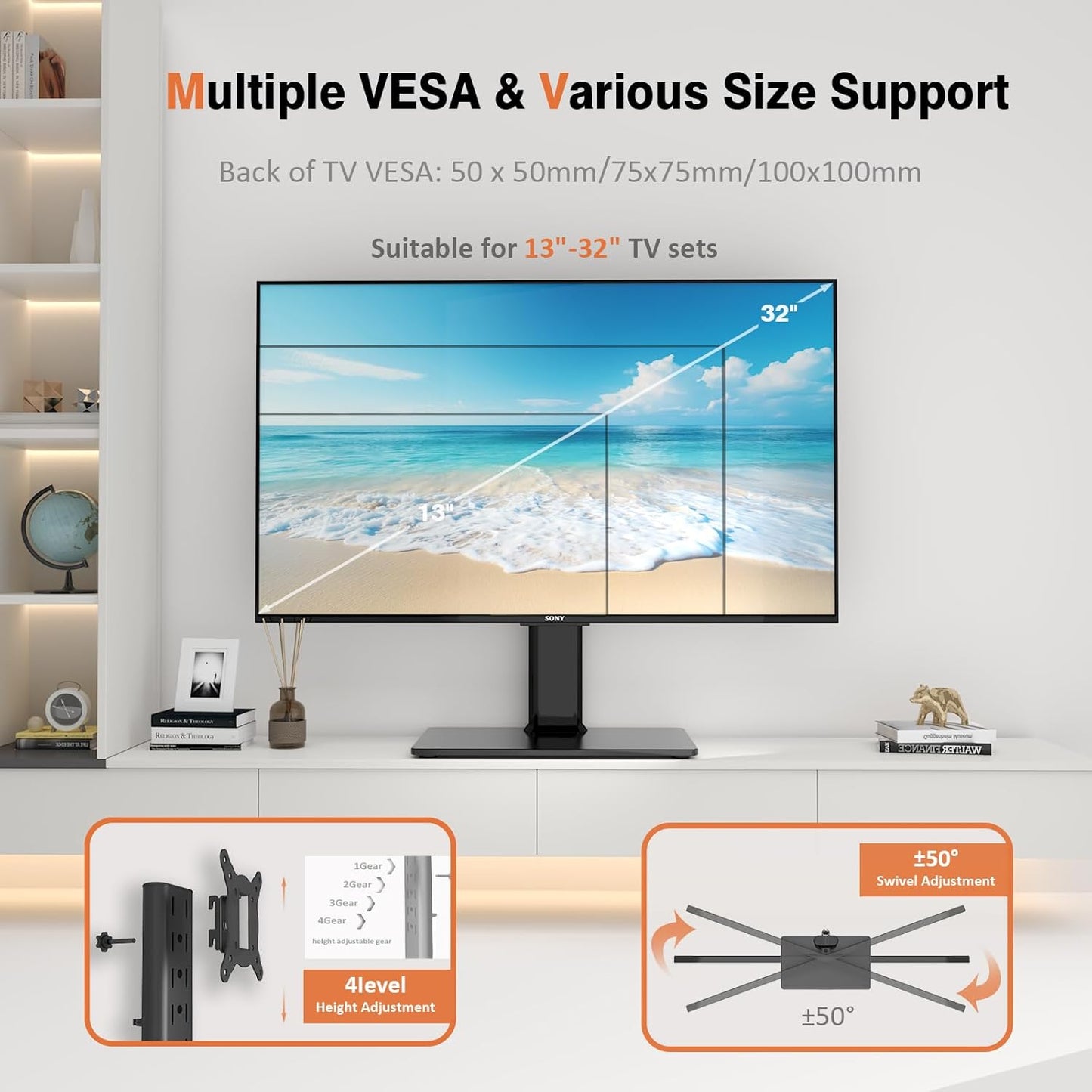 Hemudu Universal Swivel TV Stand Table Top Mount for 13 to 32 inch Screens NEW