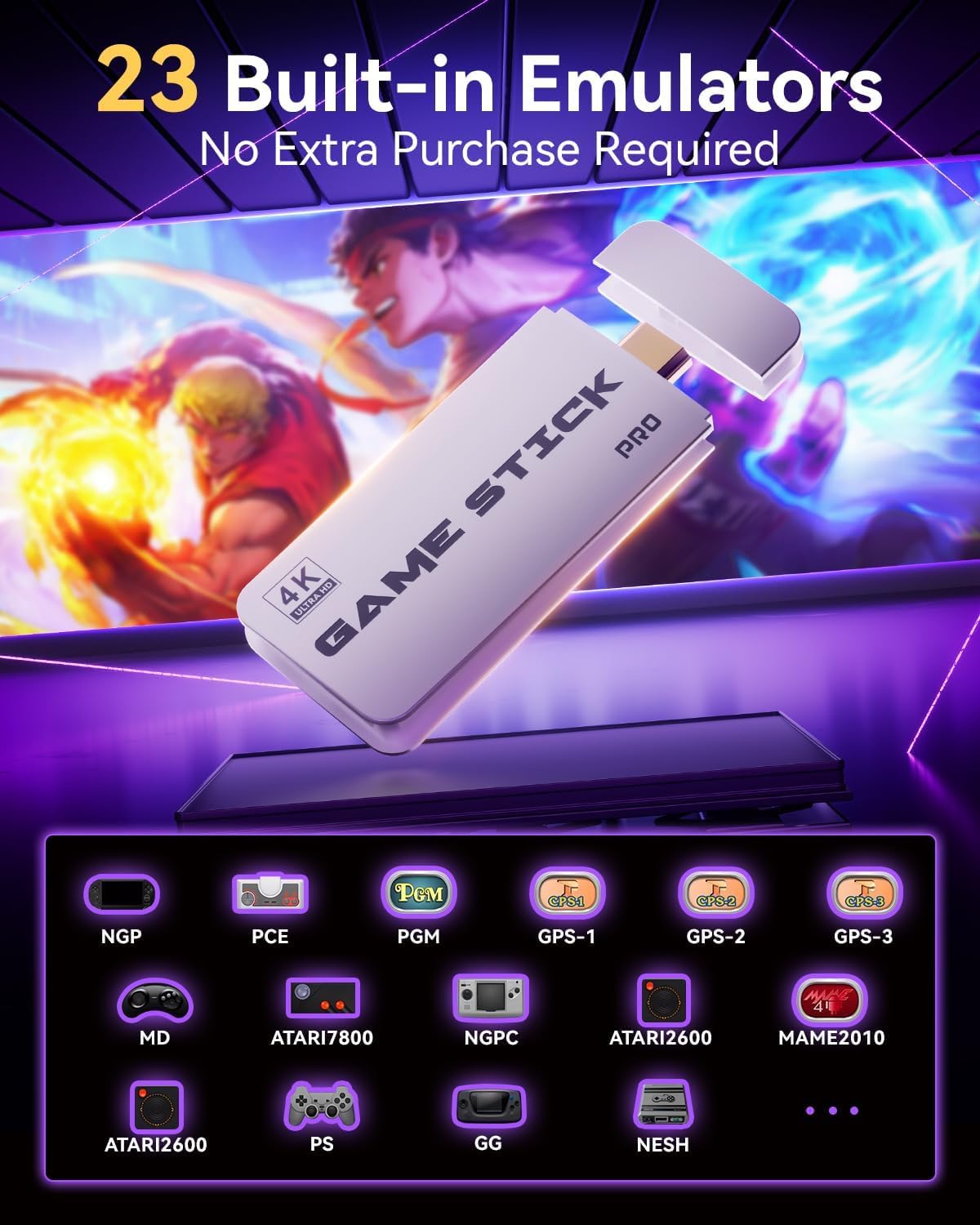 Vrythn Retro Game Console Stick Classic Video Games 4K HDMI Built-in 18 DEMO