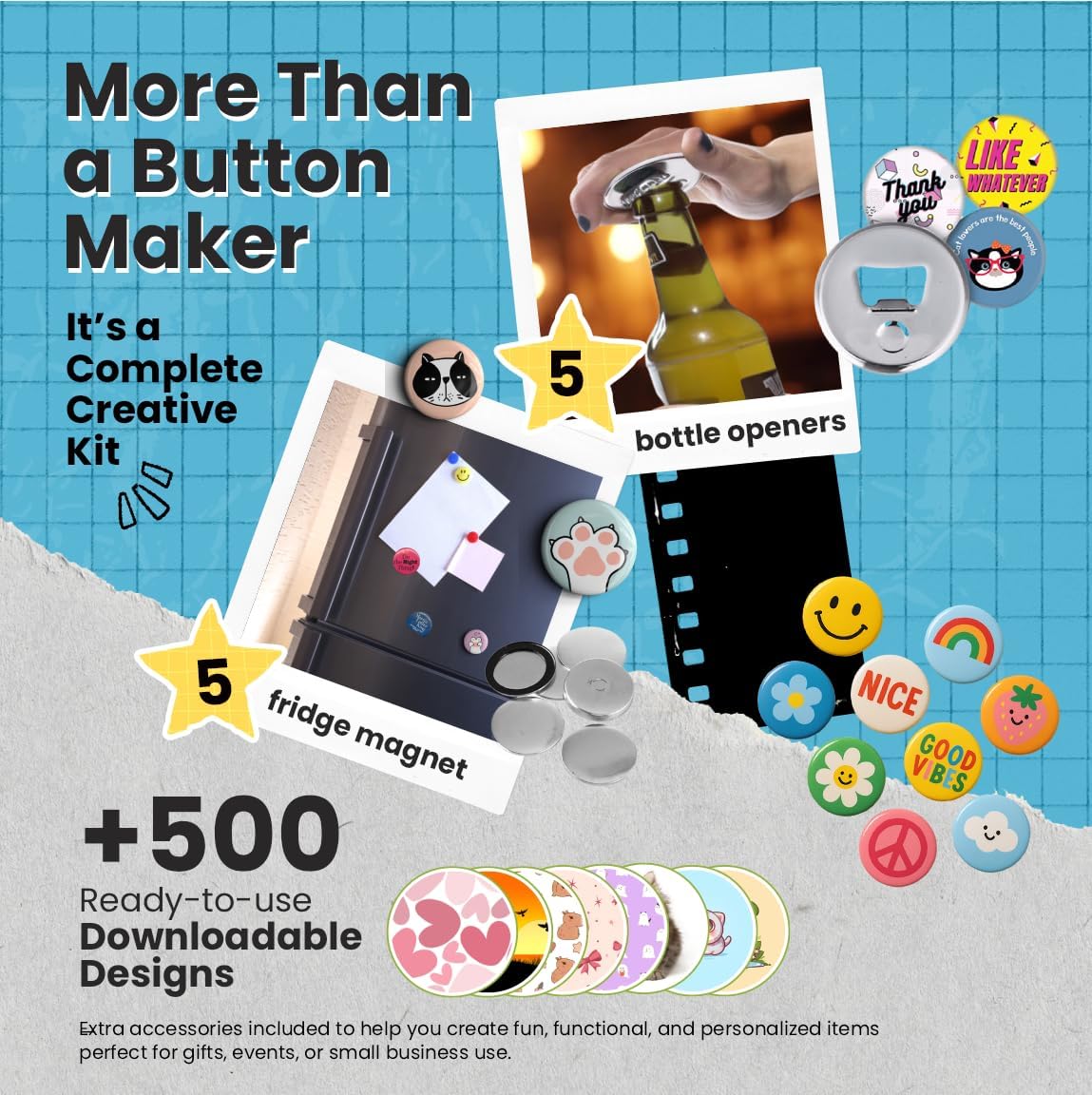 nice2have Button Maker Machine Single Mold Pin Kit Arts & Crafts 2.25 inch