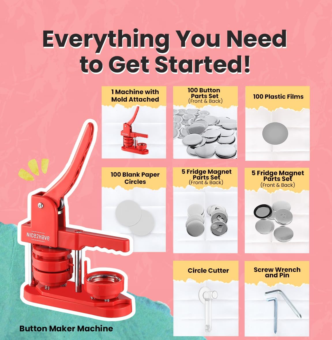 nice2have Button Maker Machine Single Mold Pin Kit Arts & Crafts 2.25 inch