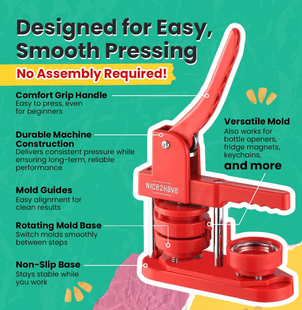 nice2have Button Maker Machine Single Mold Pin Kit Arts & Crafts 2.25 inch