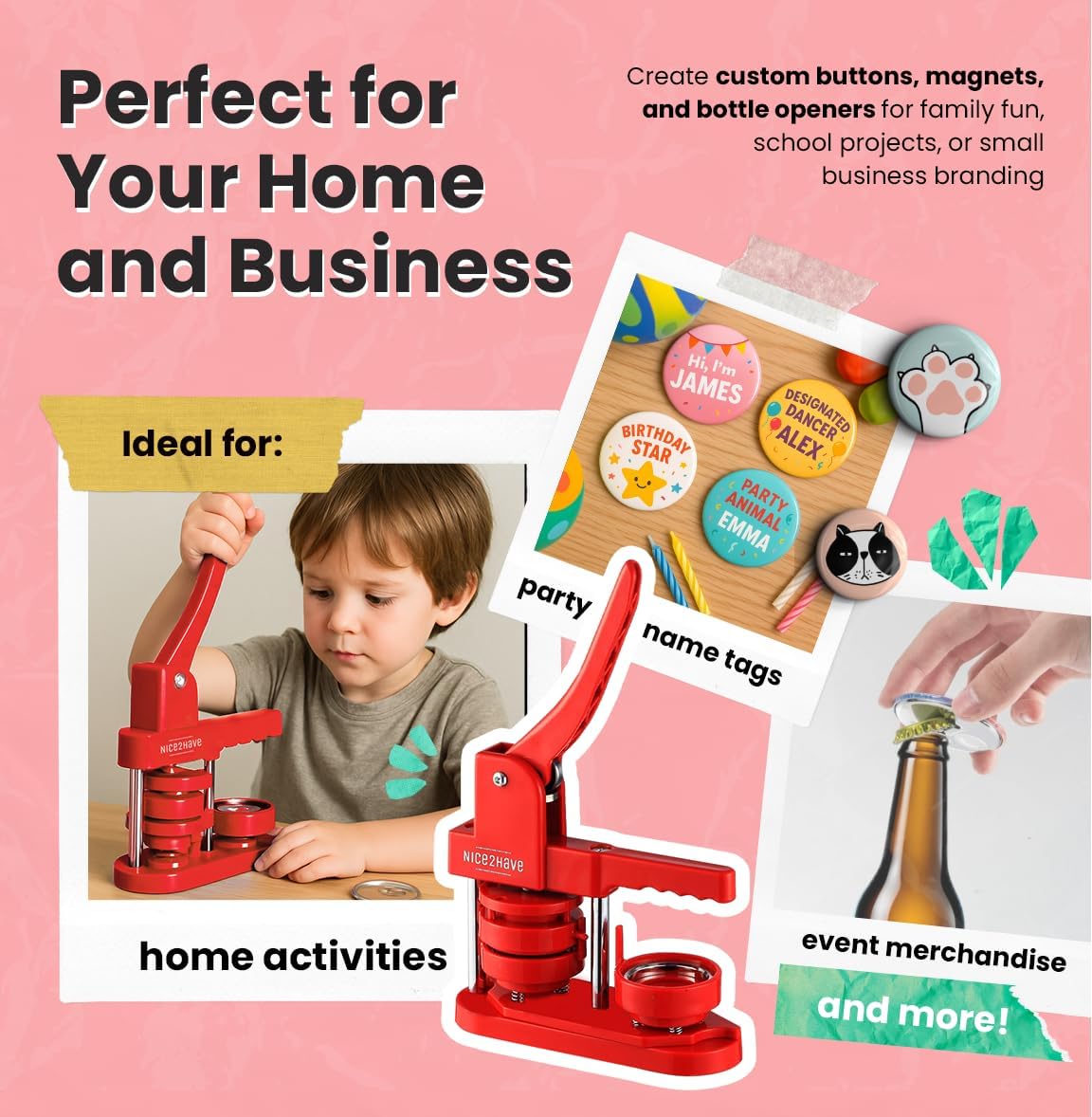 nice2have Button Maker Machine Single Mold Pin Kit Arts & Crafts 2.25 inch