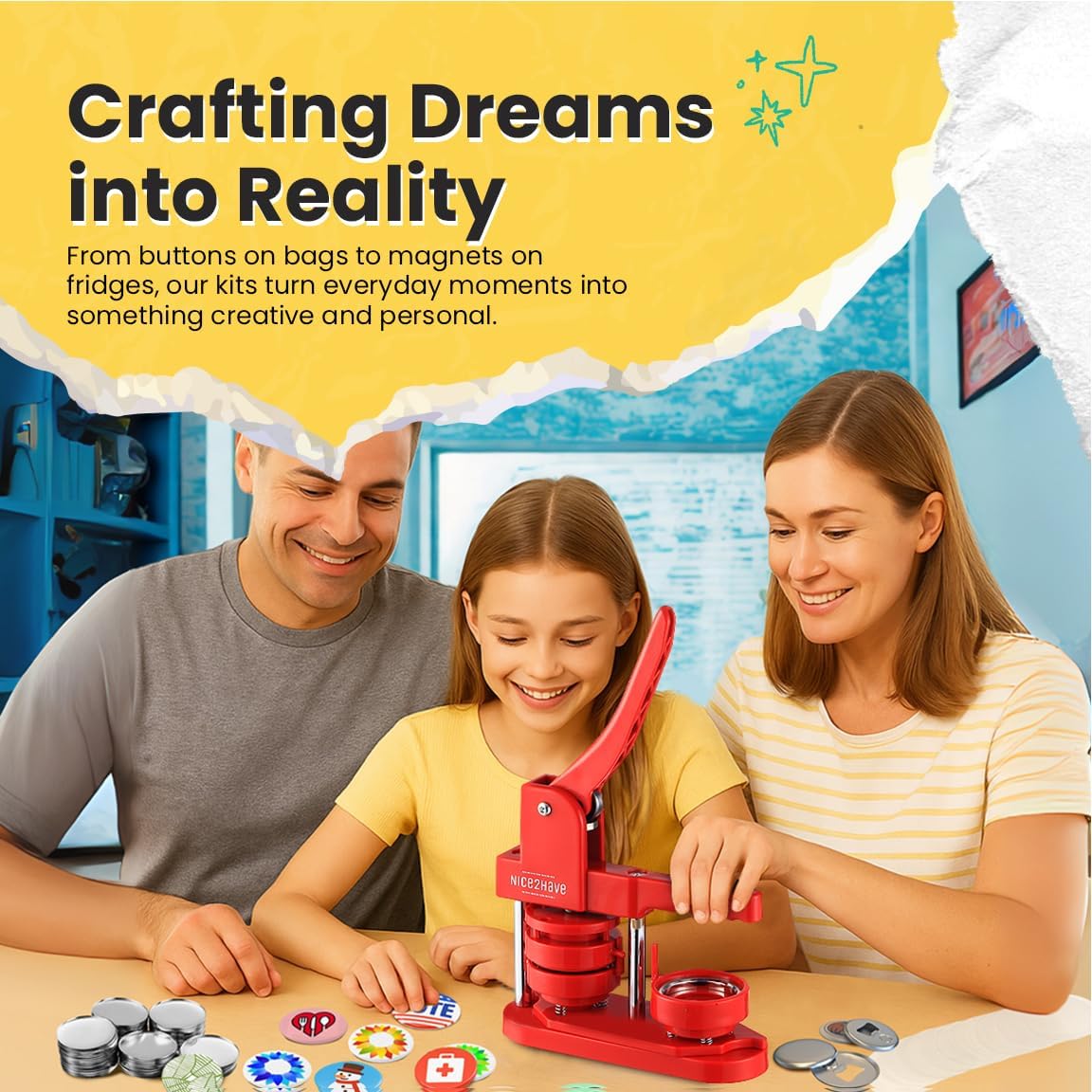 nice2have Button Maker Machine Single Mold Pin Kit Arts & Crafts 2.25 inch