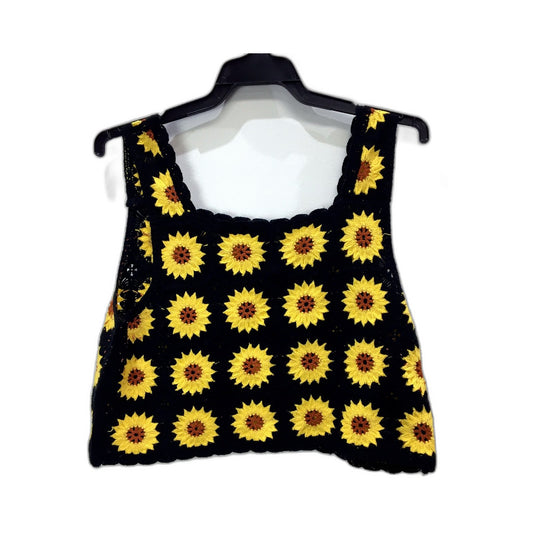 Dangerfield Womens Crochet Sunflower Crop Top in Black and Yellow, Size M