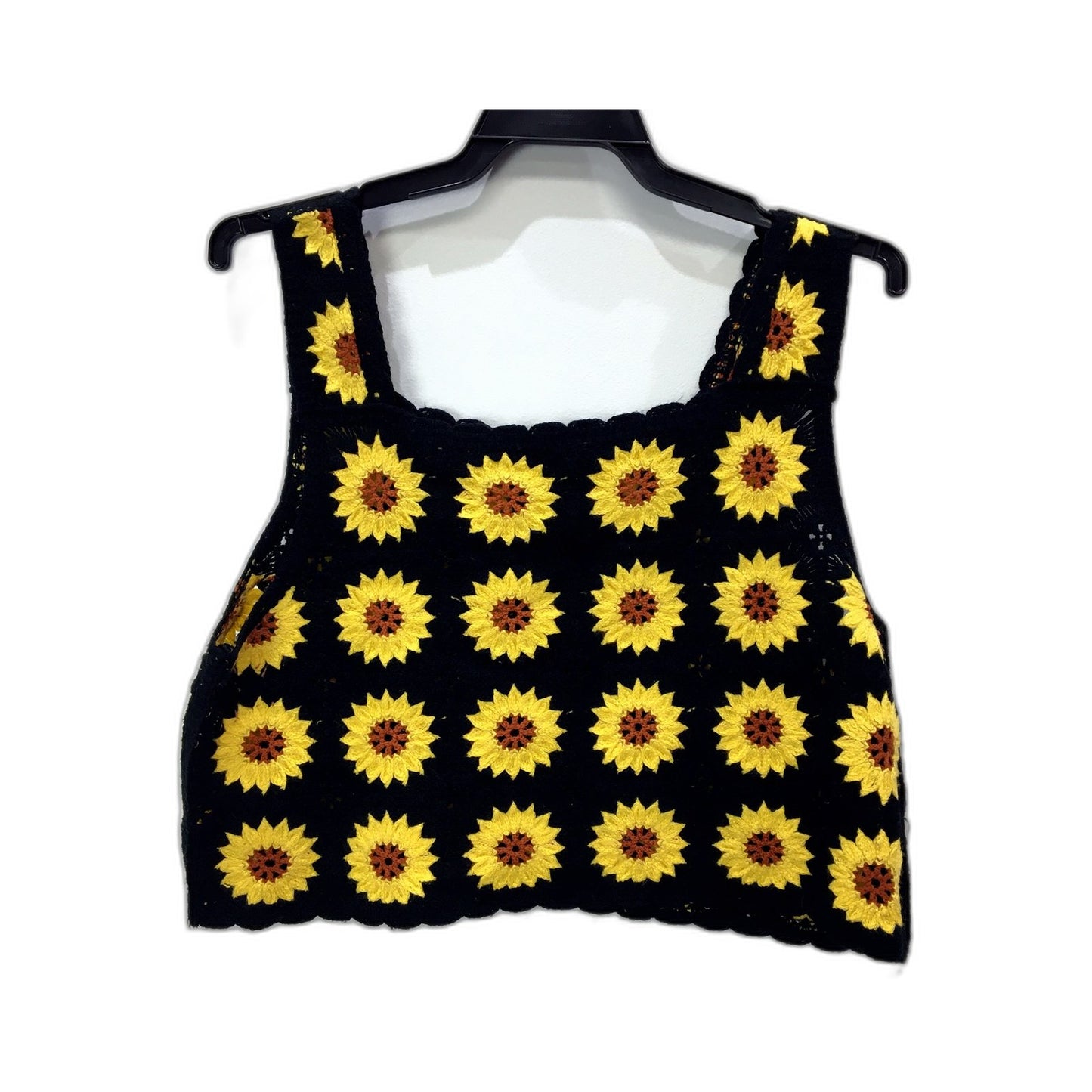 Dangerfield Womens Crochet Sunflower Crop Top in Black and Yellow, Size M