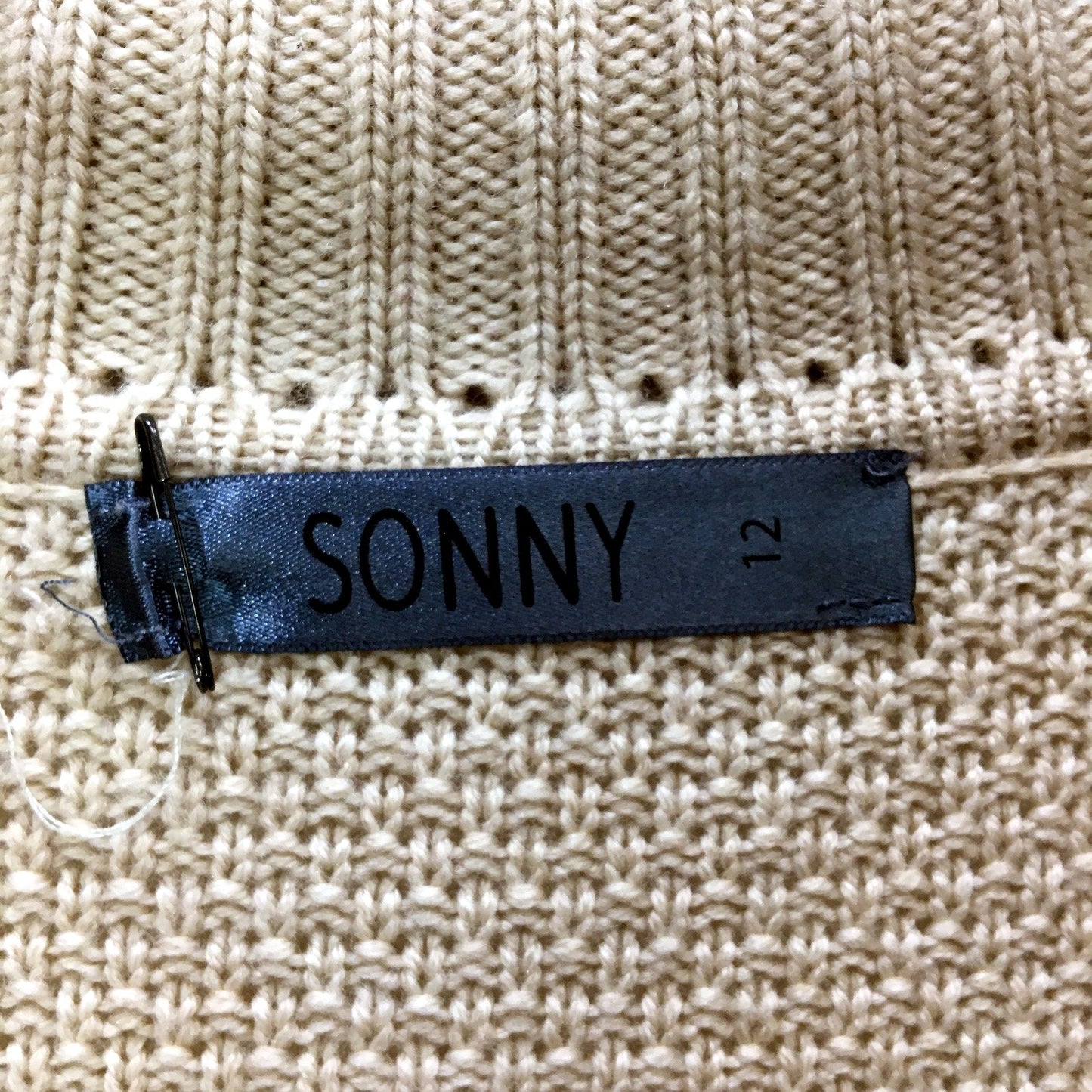 Sonny Womens Beige Cable Knit Button Down Cardigan Sweater Size 12