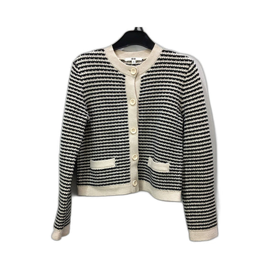 UNIQLO Womens Striped Cardigan Sweater in Black and Beige, XS Size