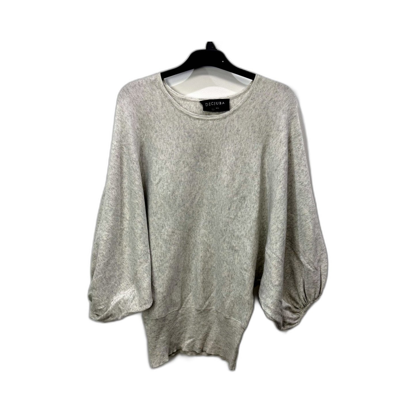 Deciuba Womens Ribbed Knit Pullover Sweater Gray Puff Sleeve Size Small