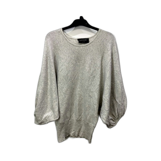 Deciuba Womens Ribbed Knit Pullover Sweater Gray Puff Sleeve Size Small