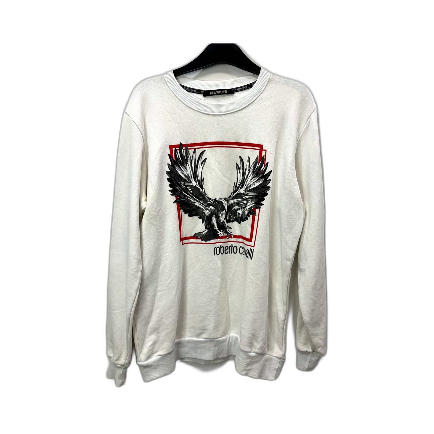 Roberto Cavalli Mens Pullover Sweatshirt White Graphic Print Cotton Size M
