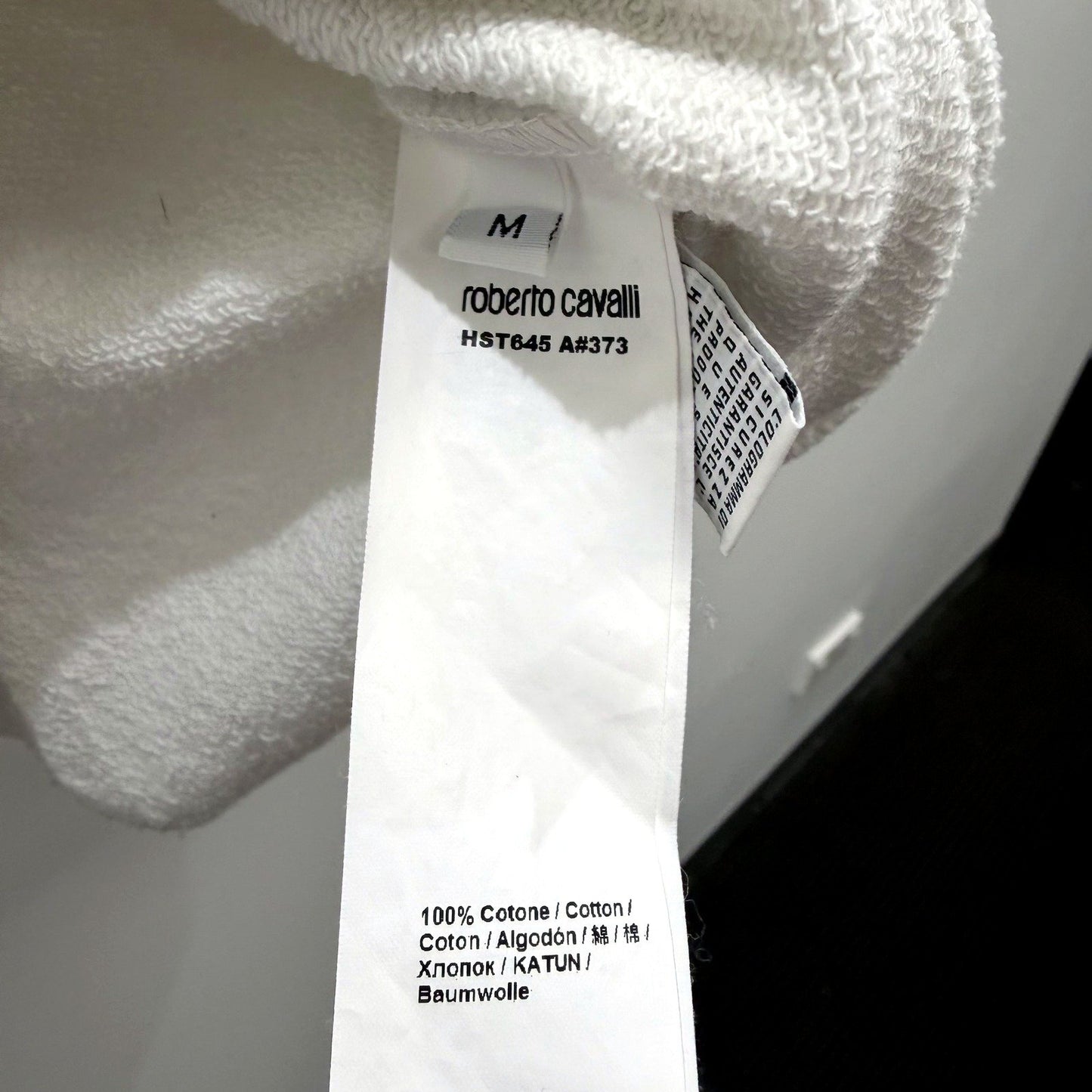 Roberto Cavalli Mens Pullover Sweatshirt White Graphic Print Cotton Size M