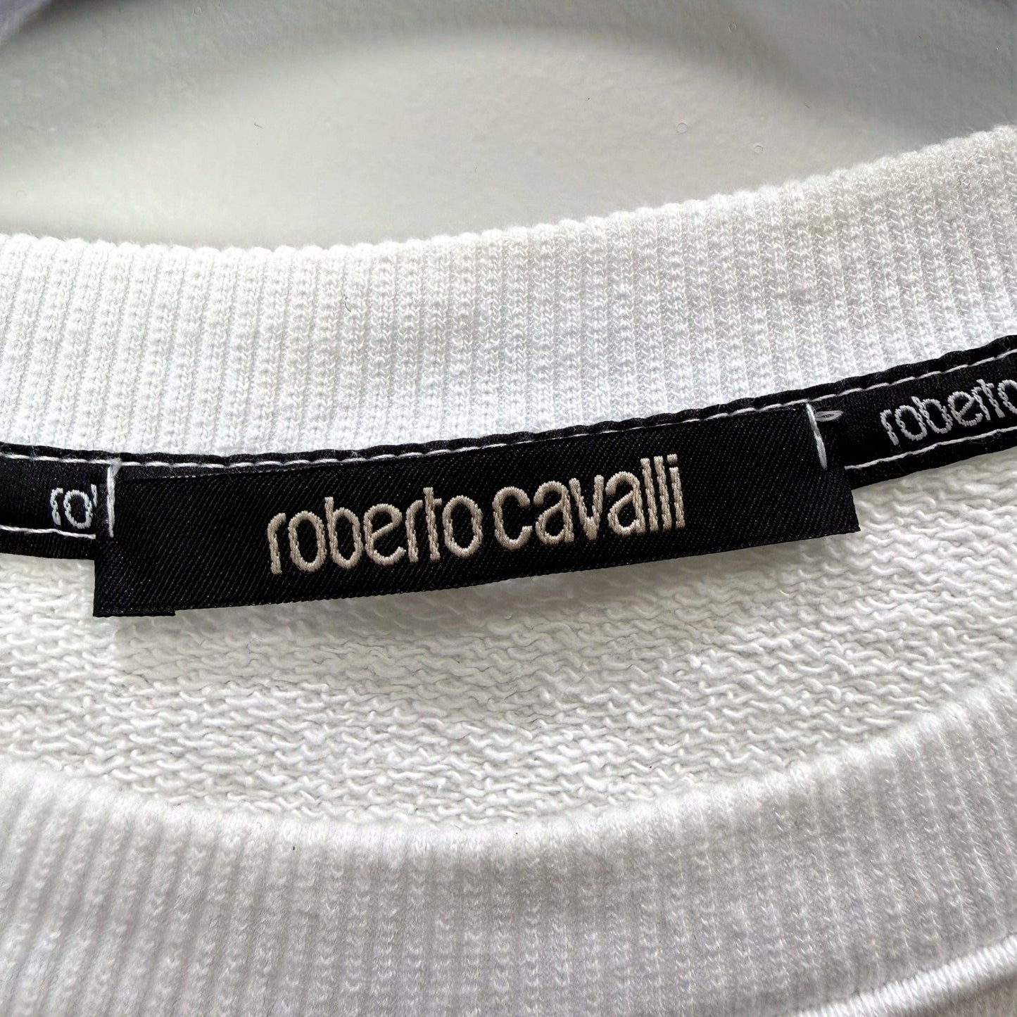Roberto Cavalli Mens Pullover Sweatshirt White Graphic Print Cotton Size M