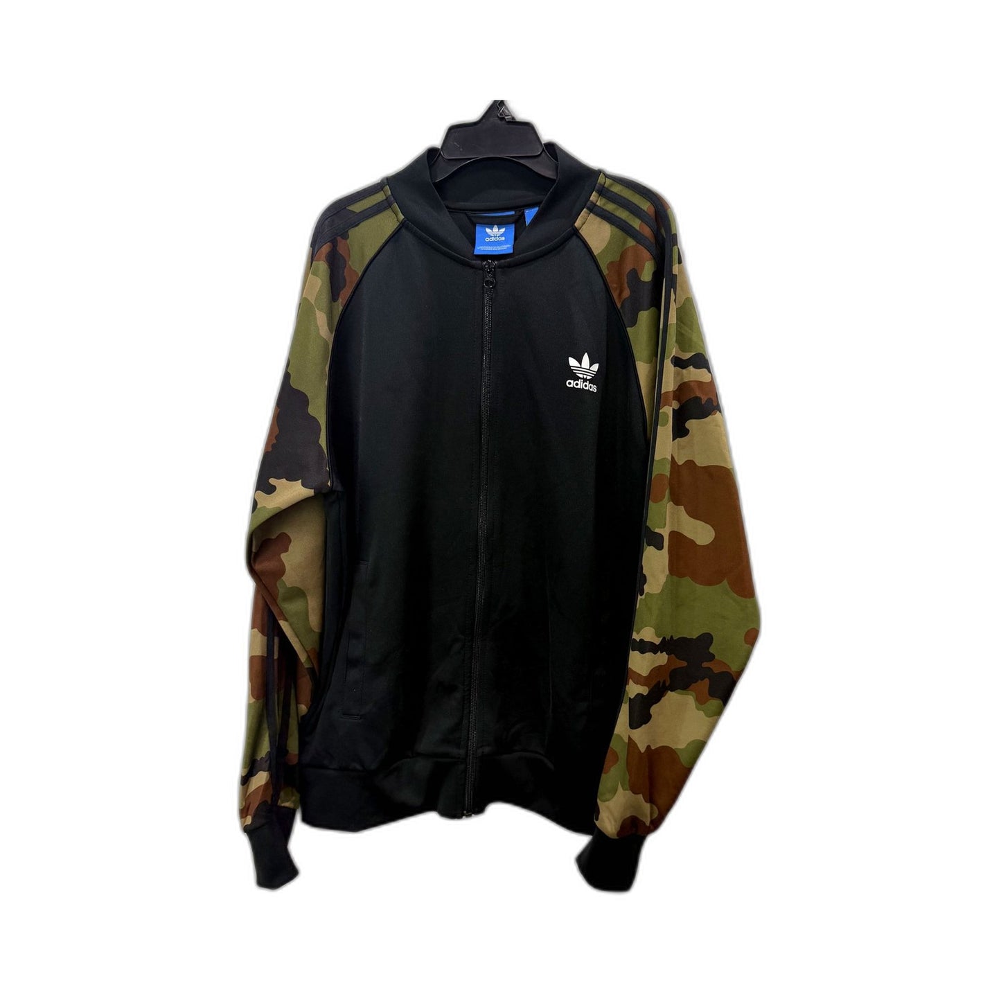 adidas Womens Zip-Up Sweatshirt Casual Black Camouflage Jacket Size L