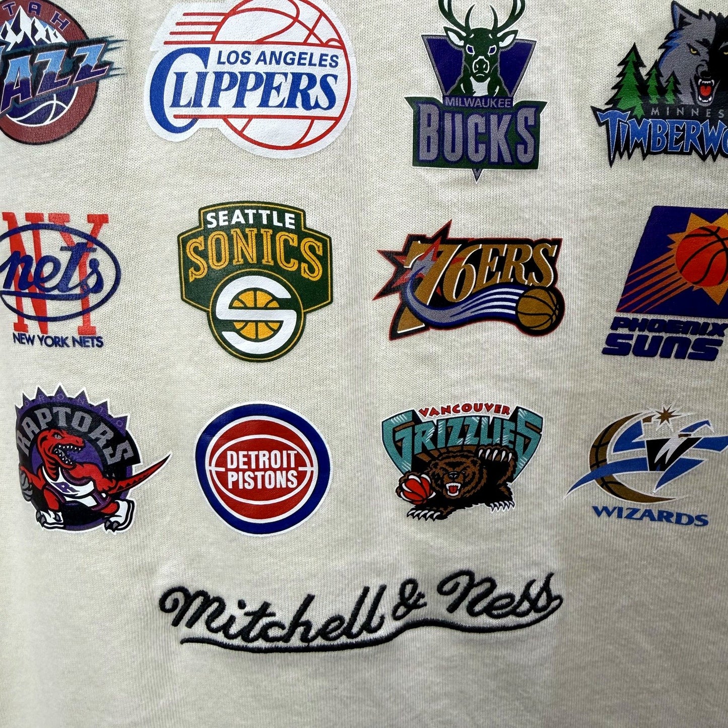 Mitchell & Ness Mens Graphic T-Shirt Vintage Retro NBA Basketball Sports Beige