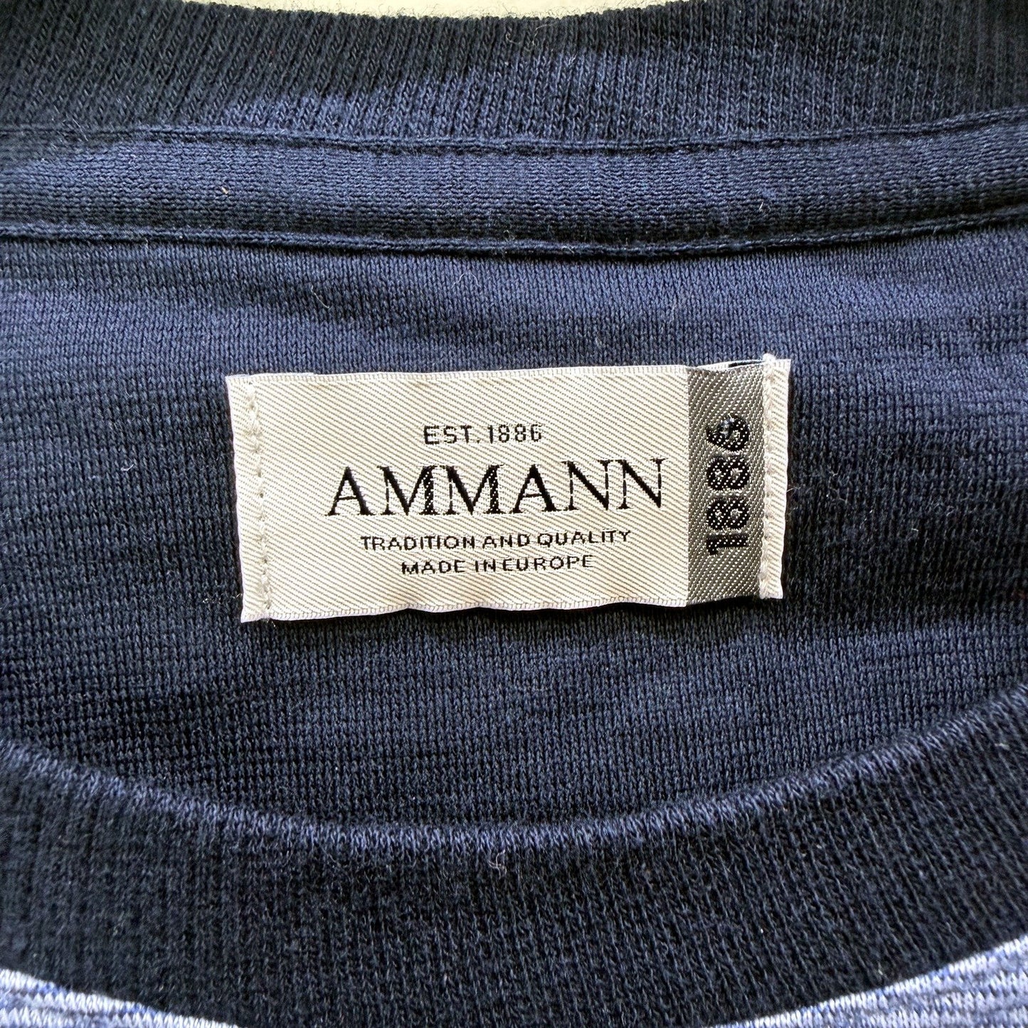 Ammann Mens Long Sleeve Blue Striped Cotton T-Shirt, Size L