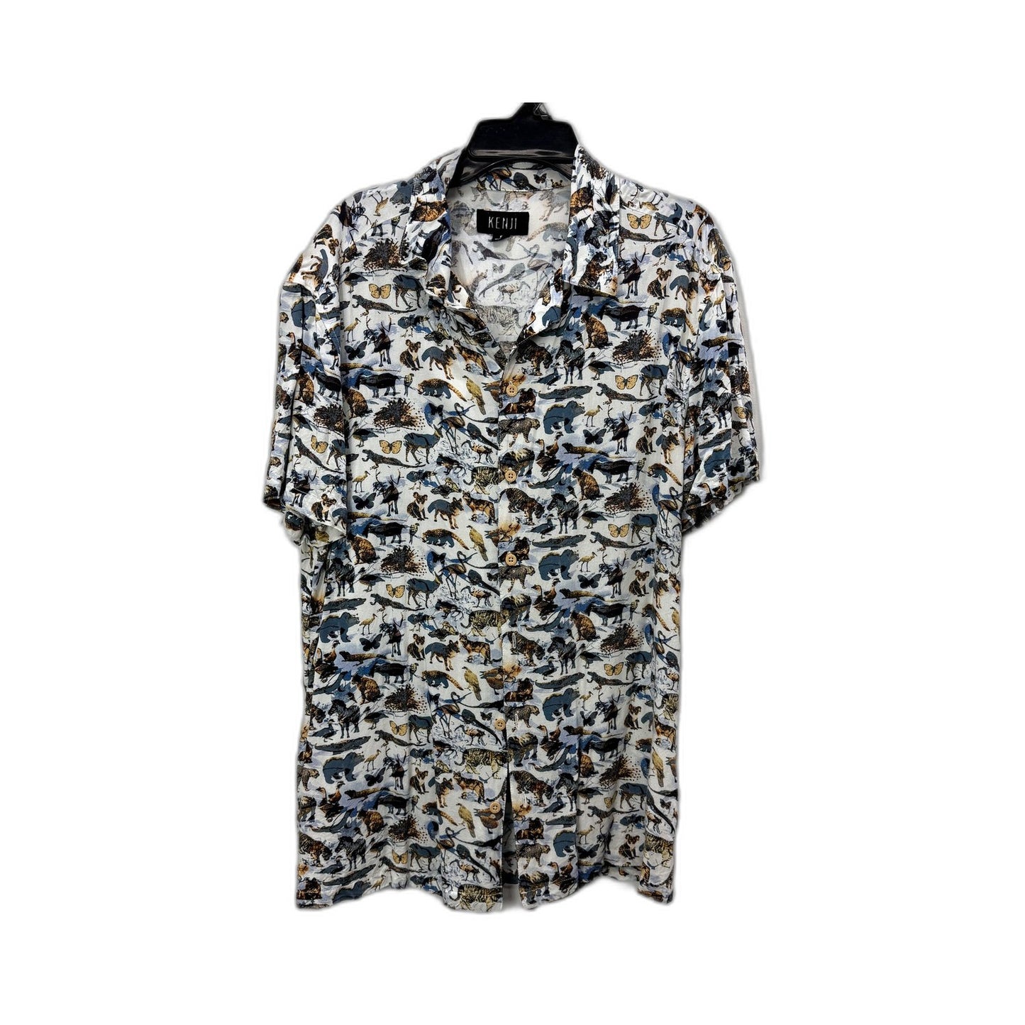 Kenji Mens Button-Down Shirt Viscose Casual Short Sleeve Multi Color Size S