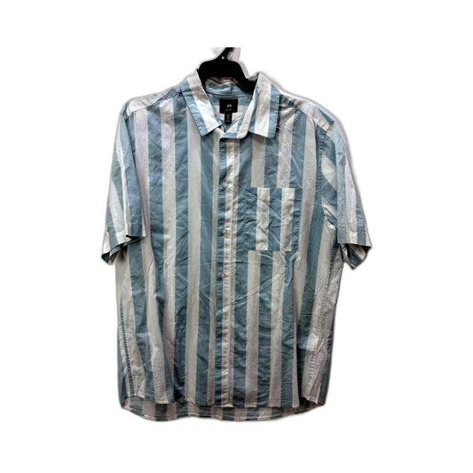 H&M Mens Button-Down Shirt Blue and White Striped Cotton Regular Fit Size M