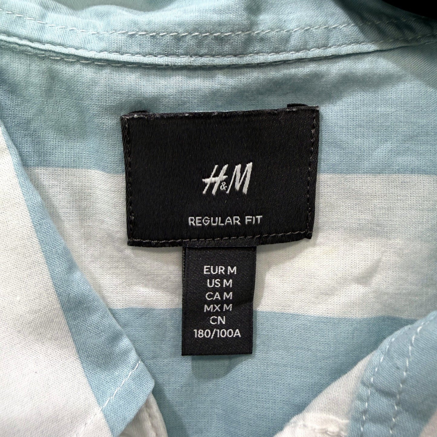 H&M Mens Button-Down Shirt Blue and White Striped Cotton Regular Fit Size M