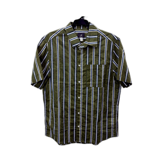 H&M Mens Button-Down Shirt Striped Olive Multi Color Size M