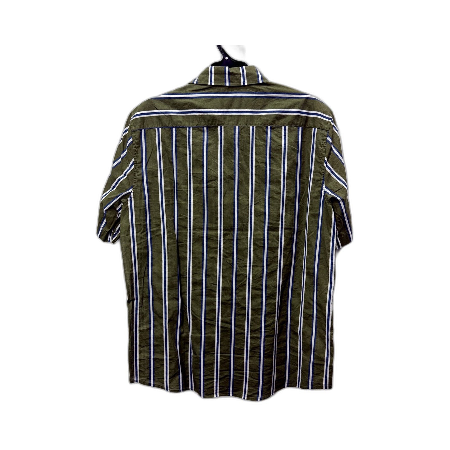 H&M Mens Button-Down Shirt Striped Olive Multi Color Size M