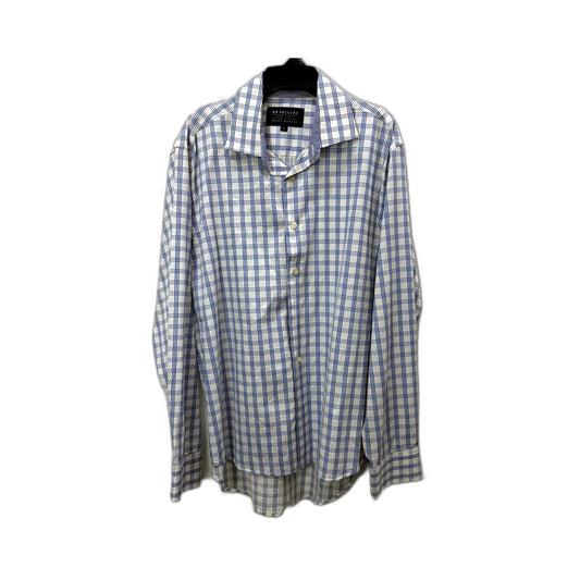 RB Sellars Mens Button-Down Plaid Shirt White and Blue Cotton Long Sleeve Size L