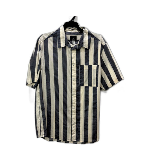 H&M Mens Navy and Gray Striped Button-Down Shirt, Regular Fit, Size M