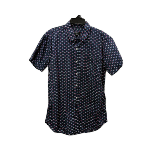 RDX Mens Button-Down Shirt Navy Blue Floral Print Short Sleeve Cotton Size S