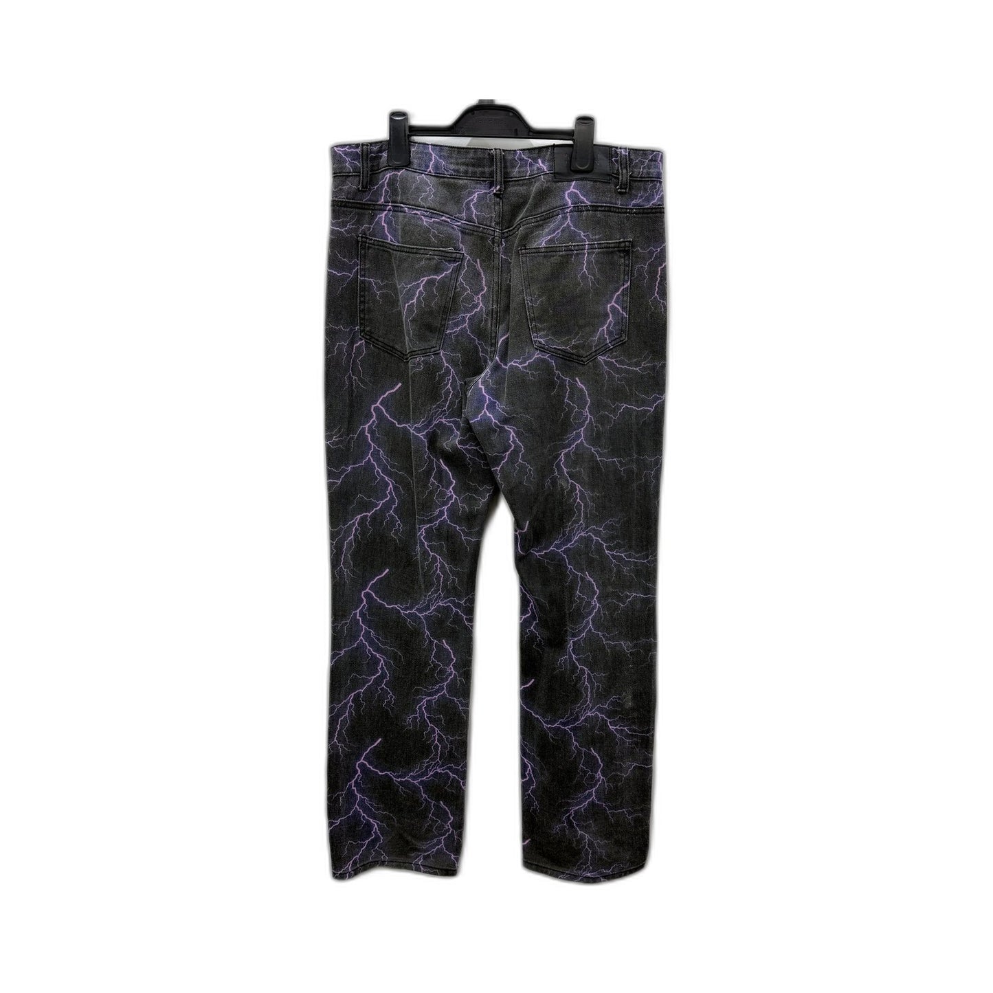Black Lightning Print Jeans Mens with Purple Accent, Size 34L