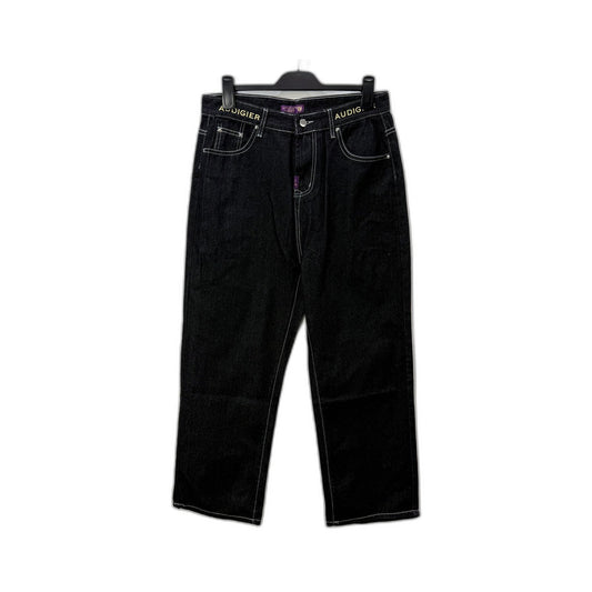 Christian Audigier Mens Black Denim Jeans Graphic Embellished Size 32L NEW