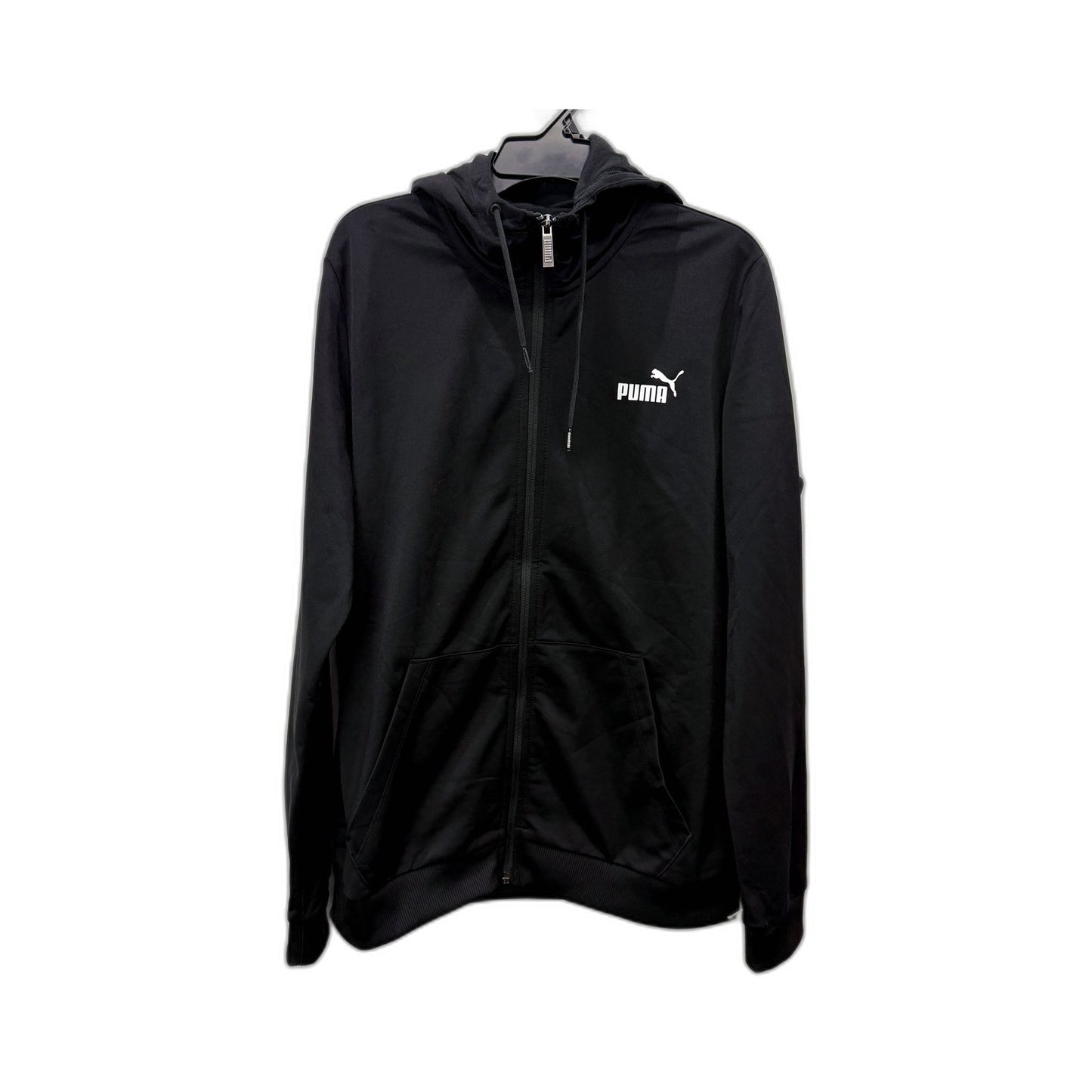 Puma Kids Comfortable Unisex Black Zip-Up Hoodie Sweatshirt Size L