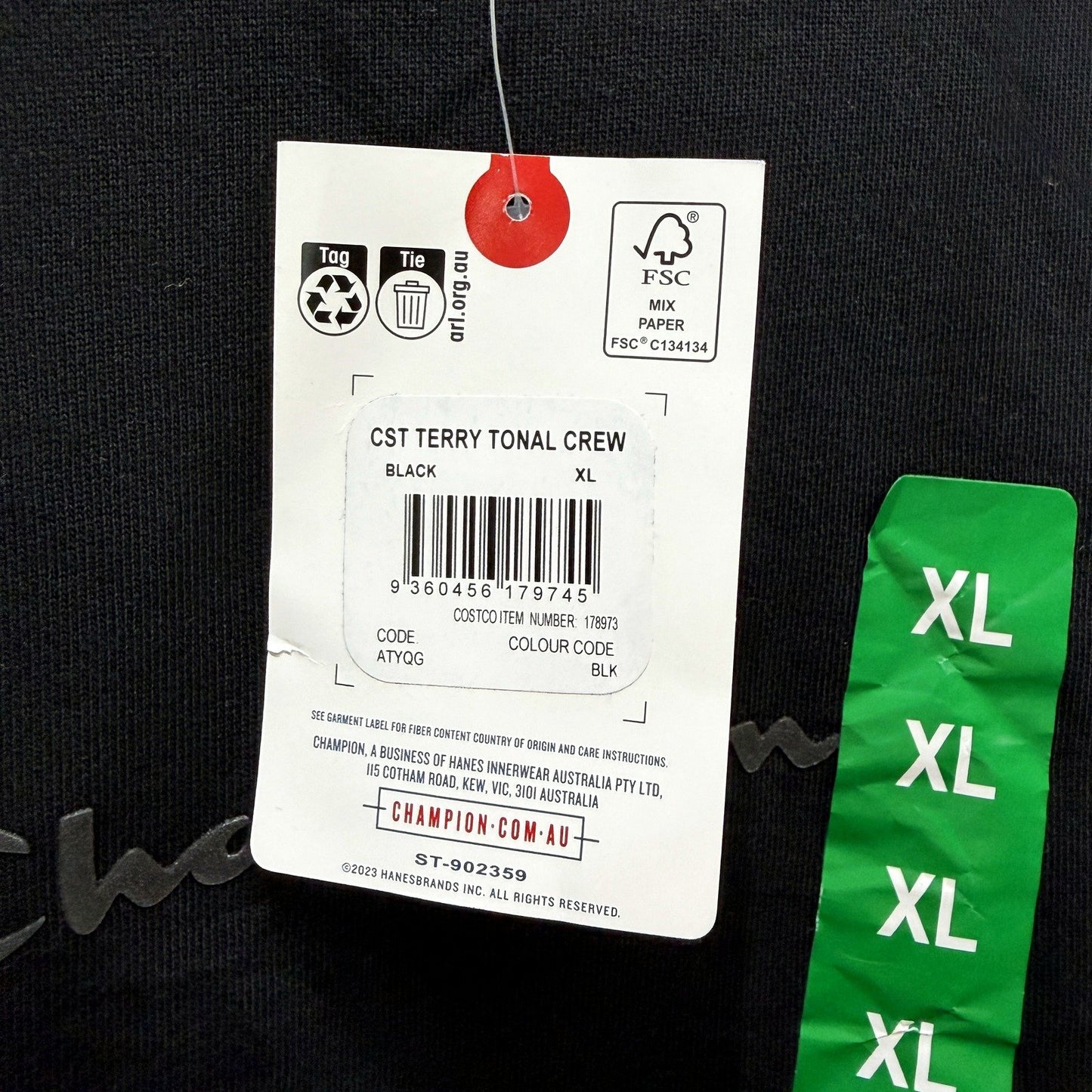 Champion Mens Pullover Sweatshirt Black Crew Neck Cotton Blend Size XL NEW