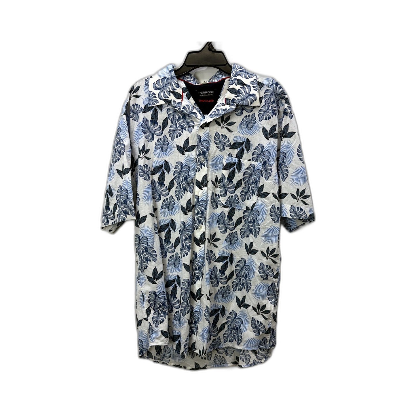 Perrone Mens Button-Down Shirt Floral Print Cotton Linen Blend Casual Sz L