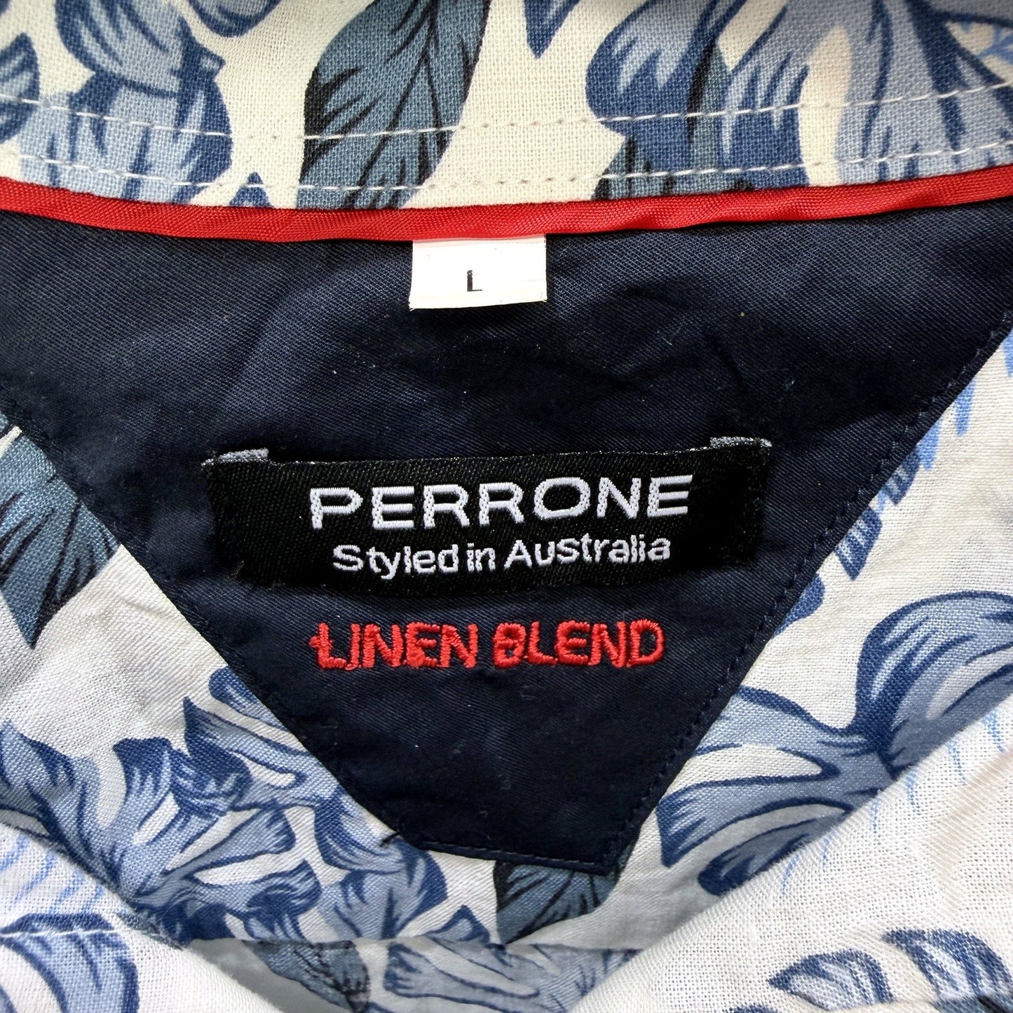 Perrone Mens Button-Down Shirt Floral Print Cotton Linen Blend Casual Sz L