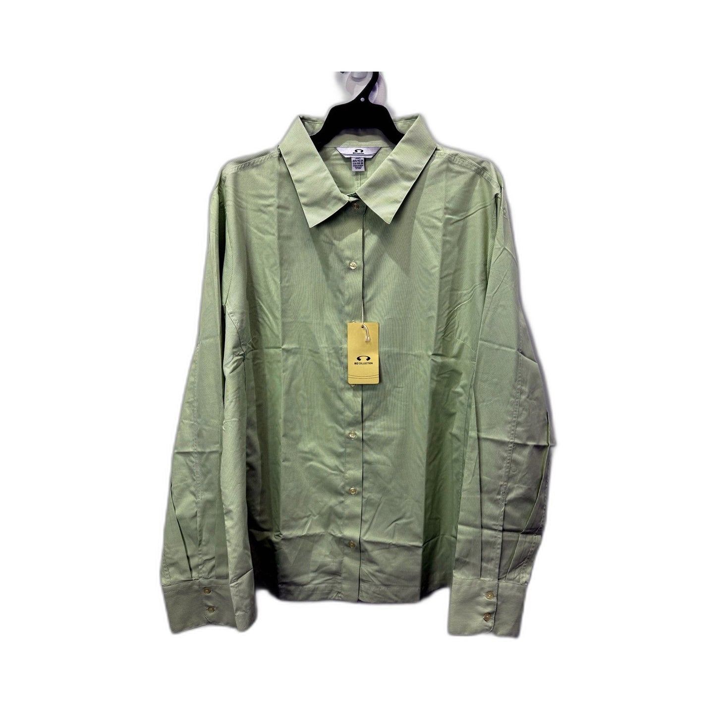Biz Collection Womens Button-Down Shirt in Green, Size 24 NEW