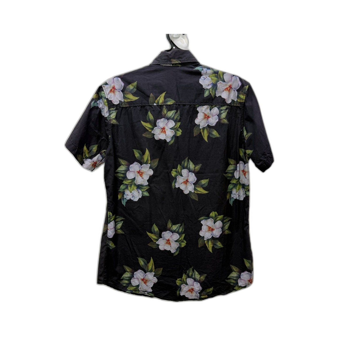 Goliath Mens Floral Button-Down Shirt Black with White and Green Print Size L