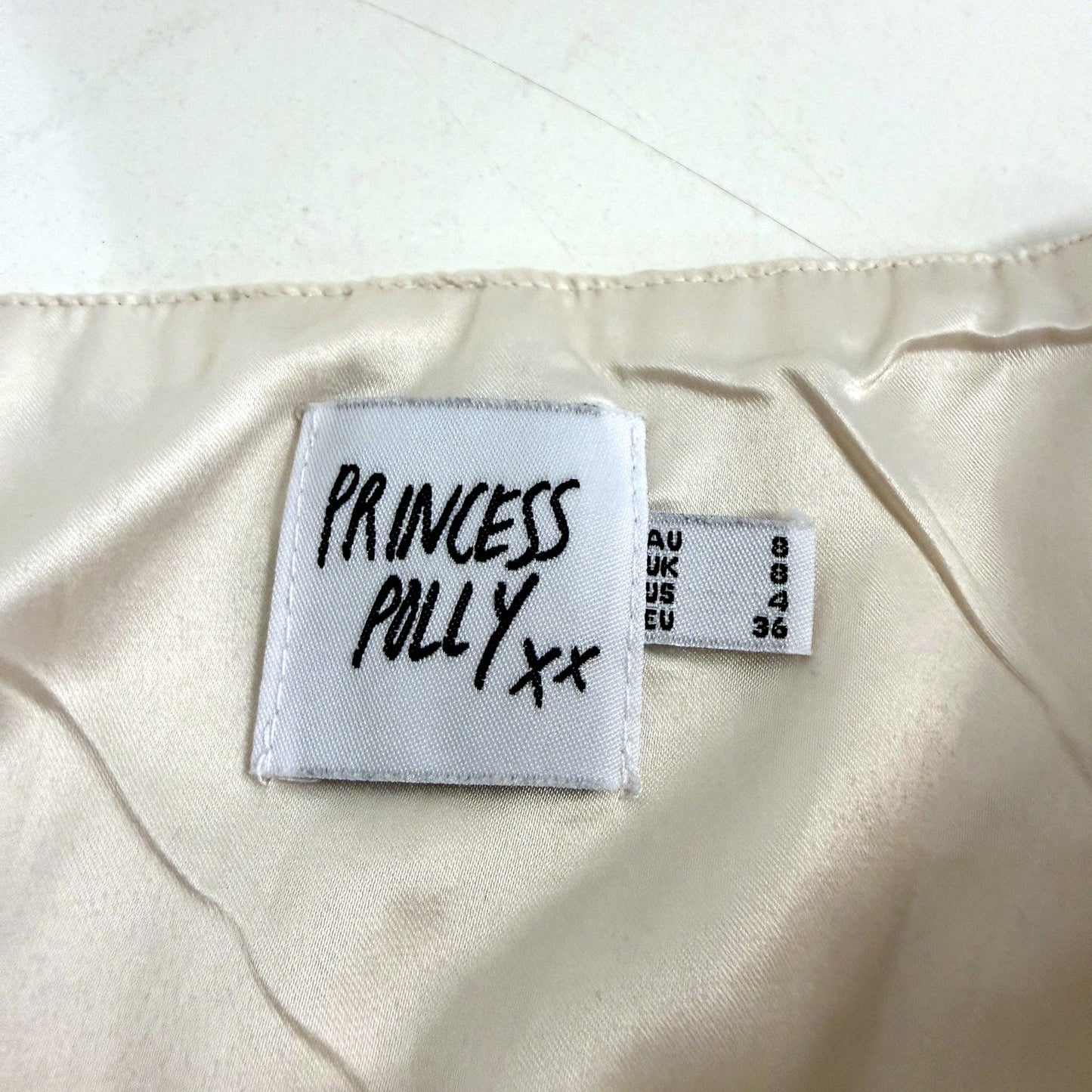 Princess Polly Womens Satin Mini Skirt with Cream Lace Trim, Size 8