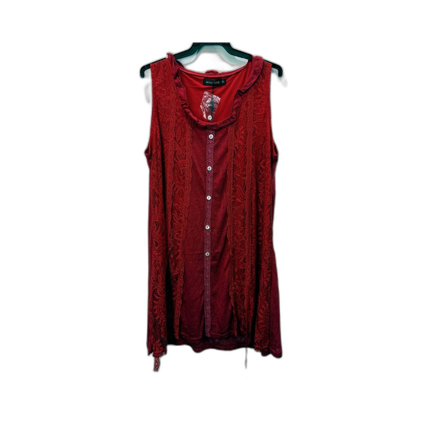 Whispers Womens Elegant Lace Sleeveless Red Blouse Top in Size XL NEW