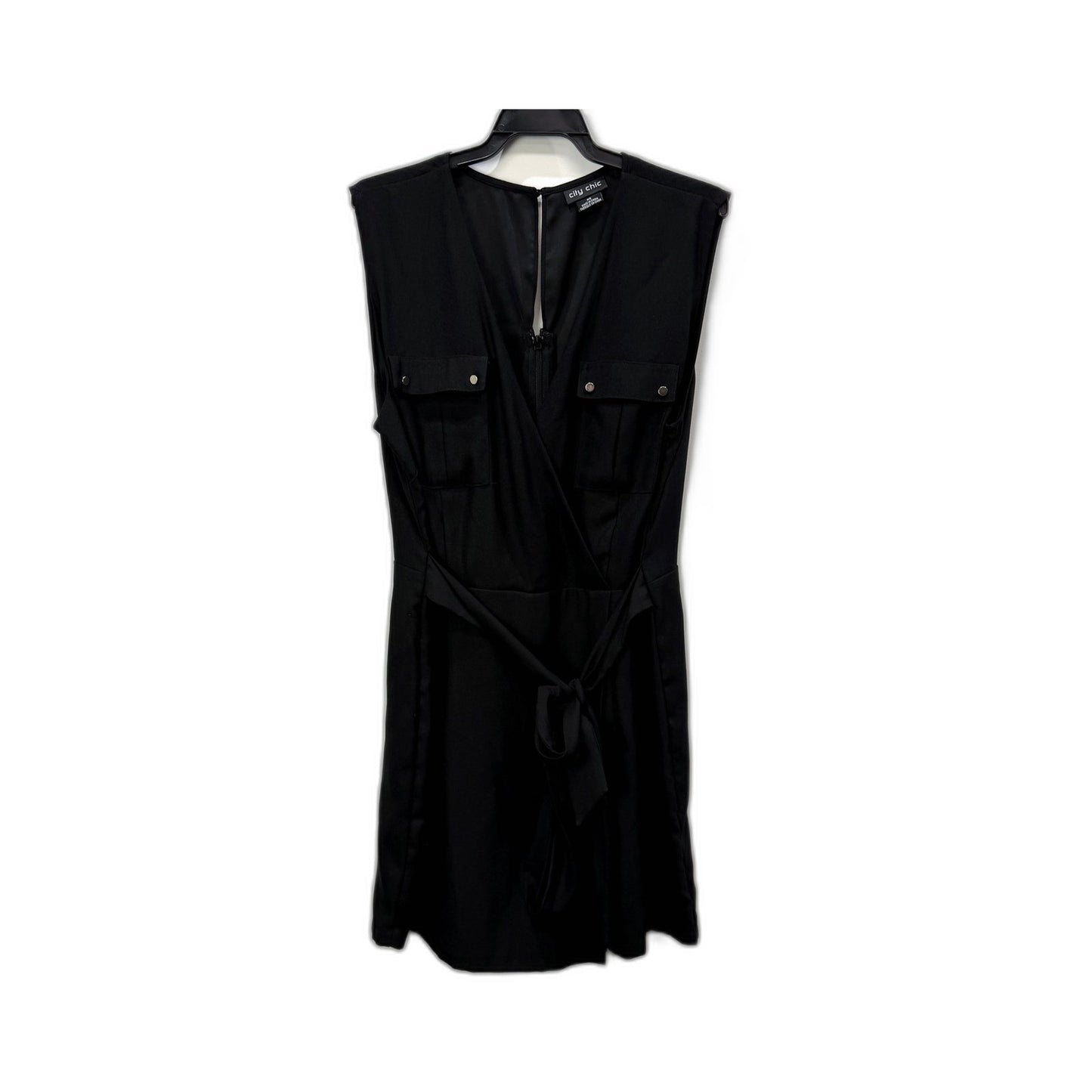 City Chic Womens Sleeveless Tie Waist Dress with Pockets Black Size XS