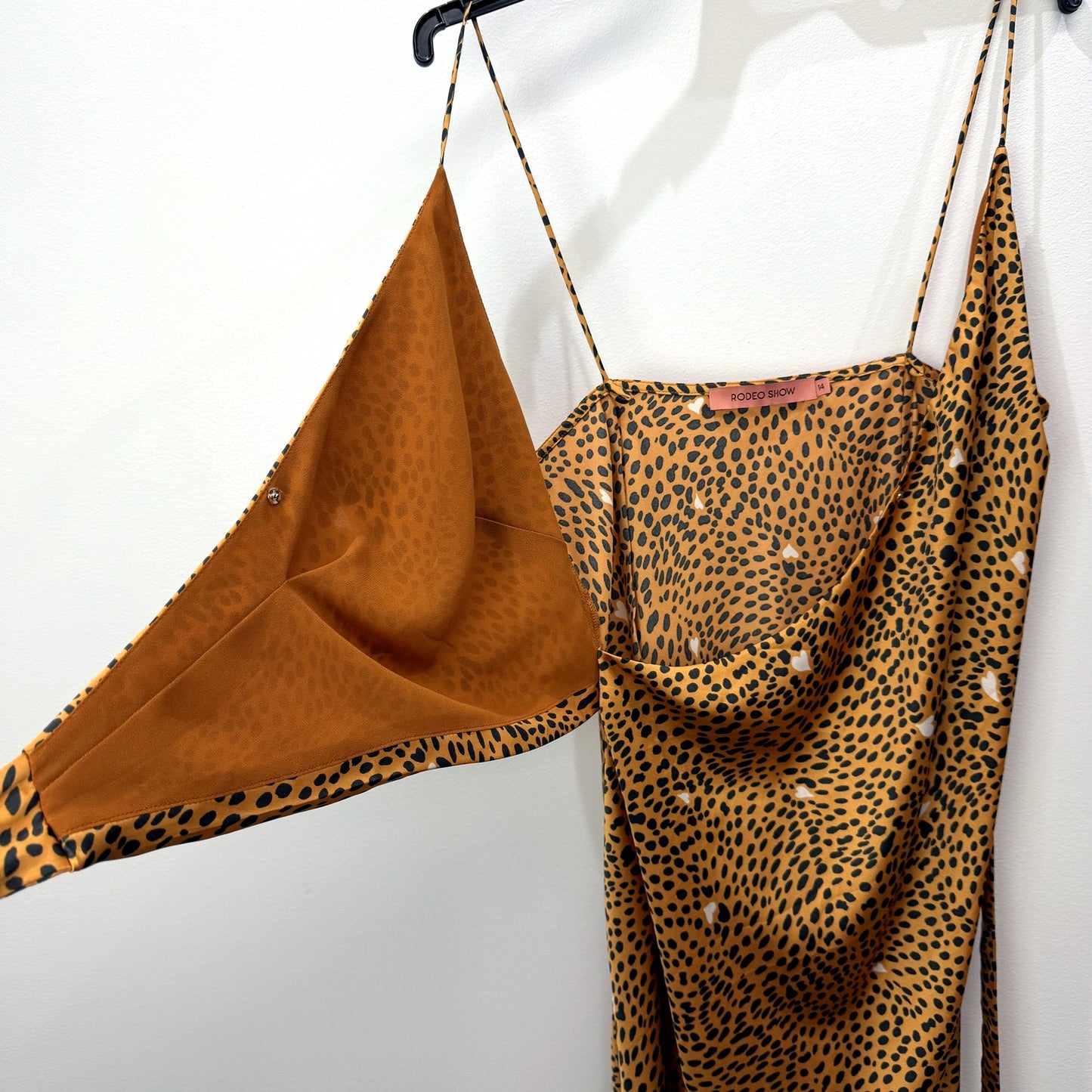 Rodeo Show Womens Leopard Print Wrap Dress Spaghetti Strap Casual Size 14